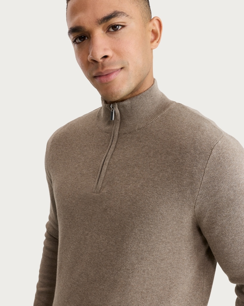 F&F Pure Cotton Knitted Half Zip Jumper in Neutral