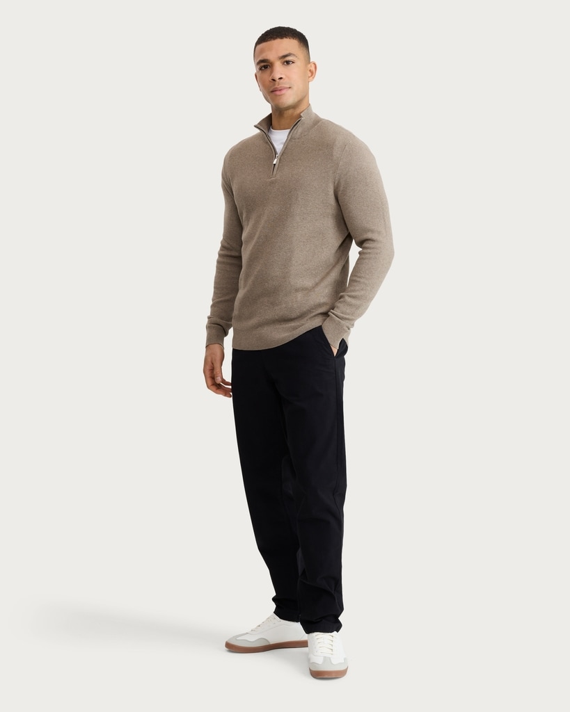 F&F Pure Cotton Knitted Half Zip Jumper in Neutral thumbnail 2