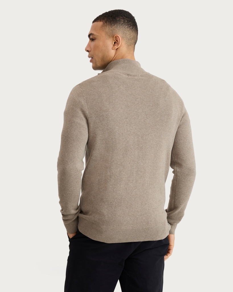 F&F Pure Cotton Knitted Half Zip Jumper in Neutral thumbnail 3