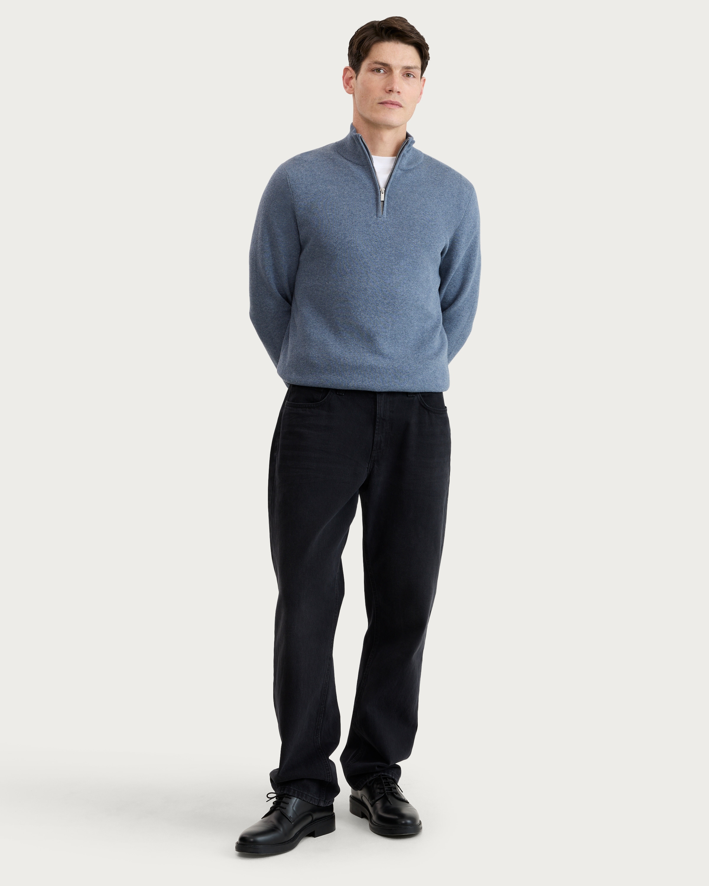 F&F Pure Cotton Knitted Half Zip Jumper in Blue thumbnail 2