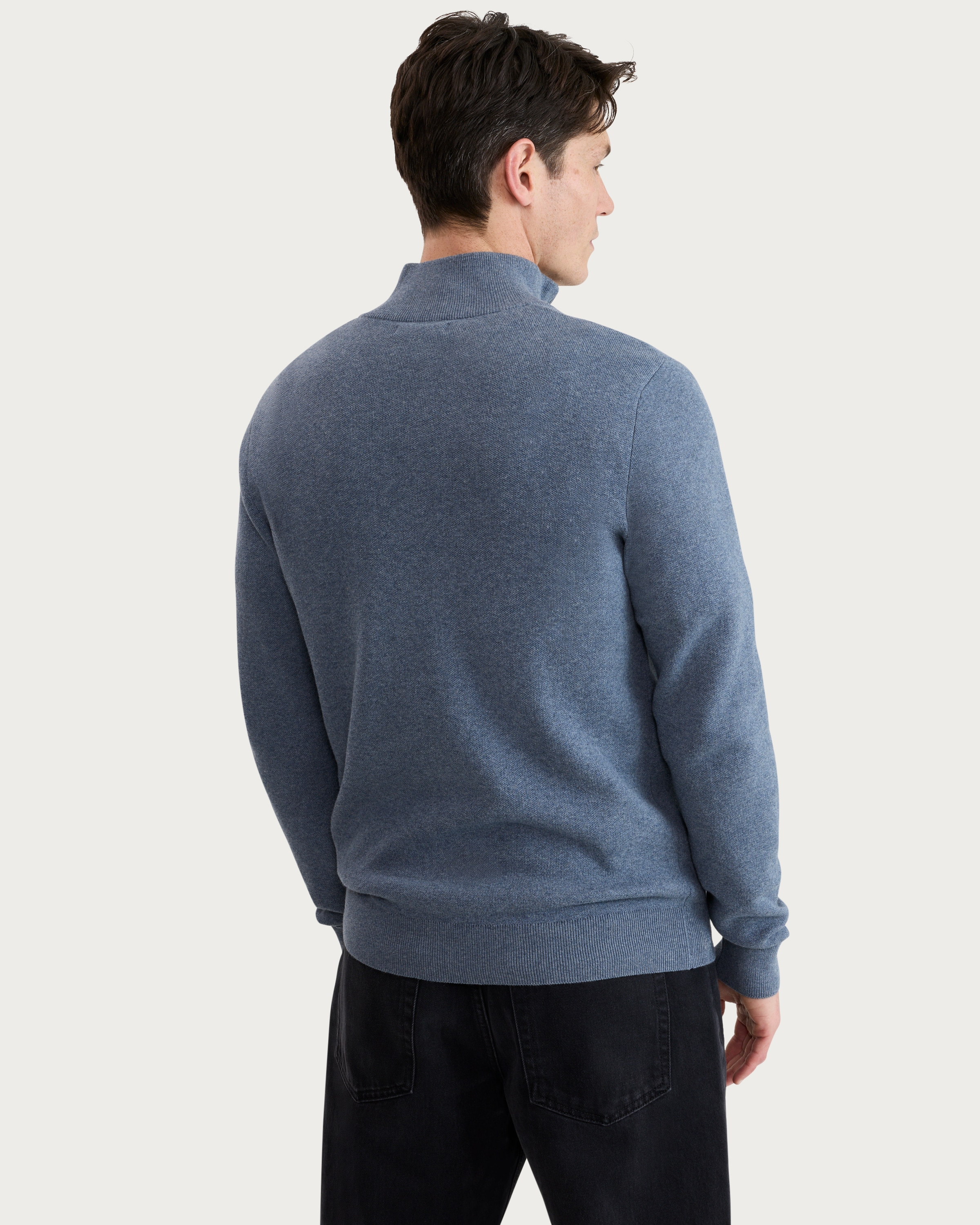 F&F Pure Cotton Knitted Half Zip Jumper in Blue thumbnail 3