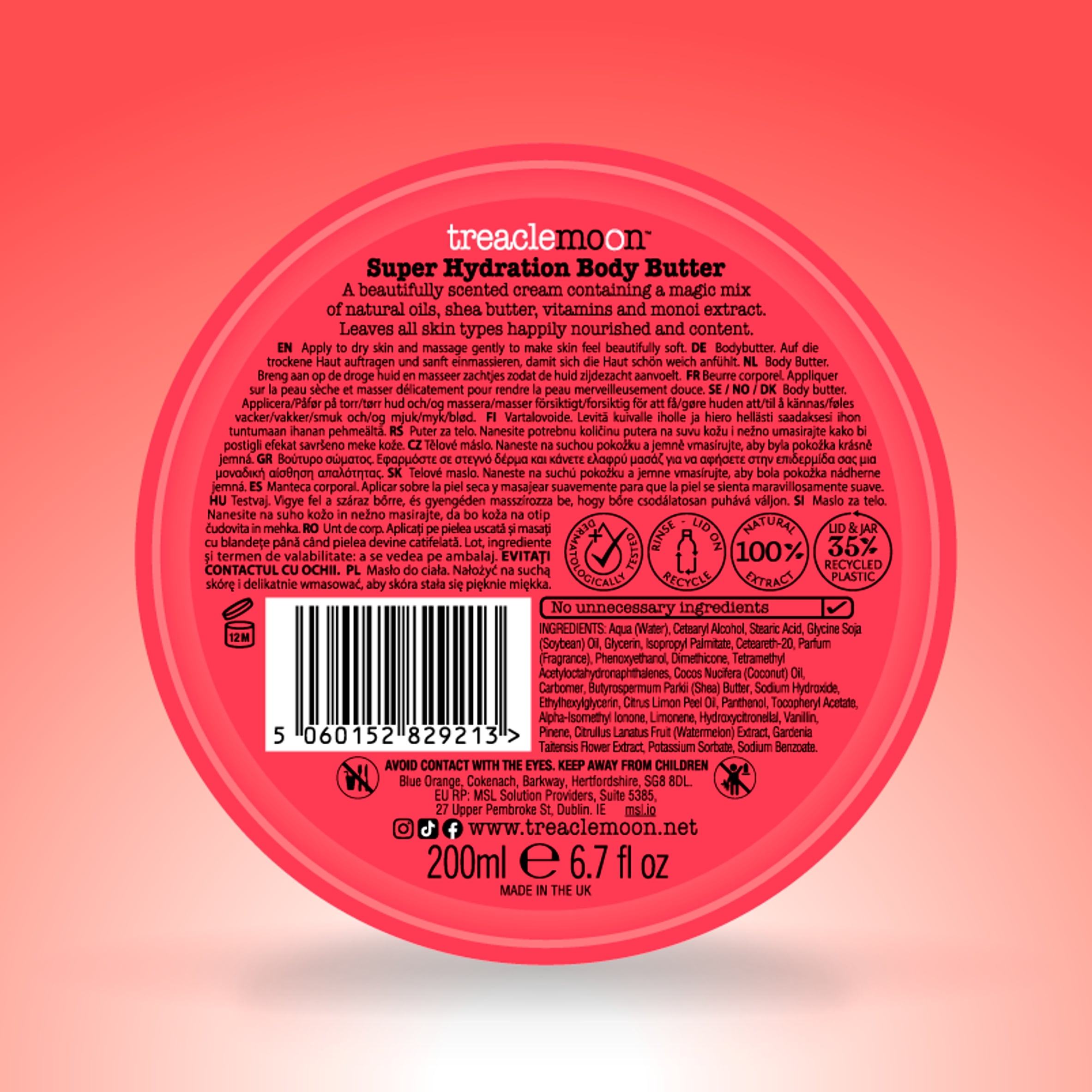 Treaclemoon Sunkissed Tropical Crush Super Hydration Body Butter infused with Monoi and Watermelon 200ml thumbnail 3