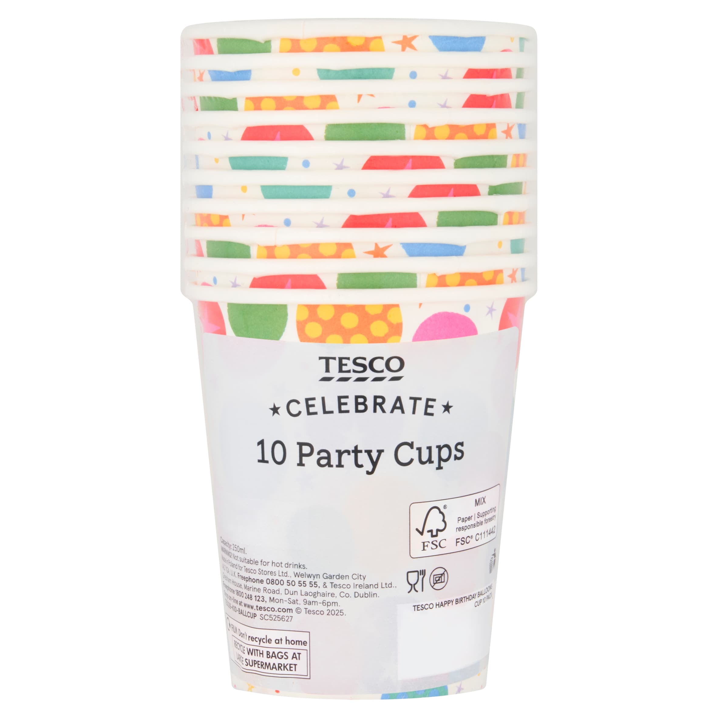 Tesco Happy Birthday Balloons Cup 10 Pack