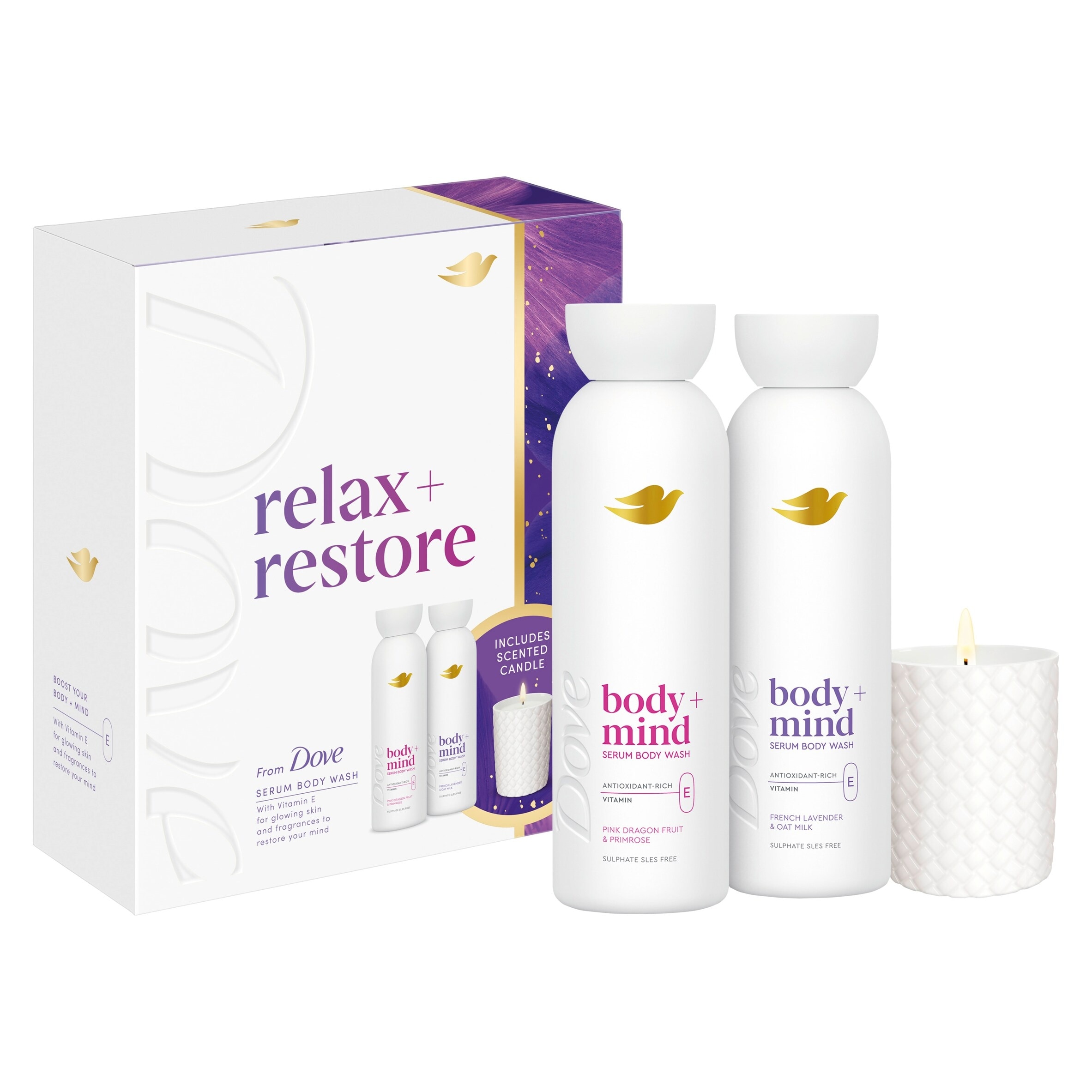 Dove Body+Mind Collection Gift Set with Candle