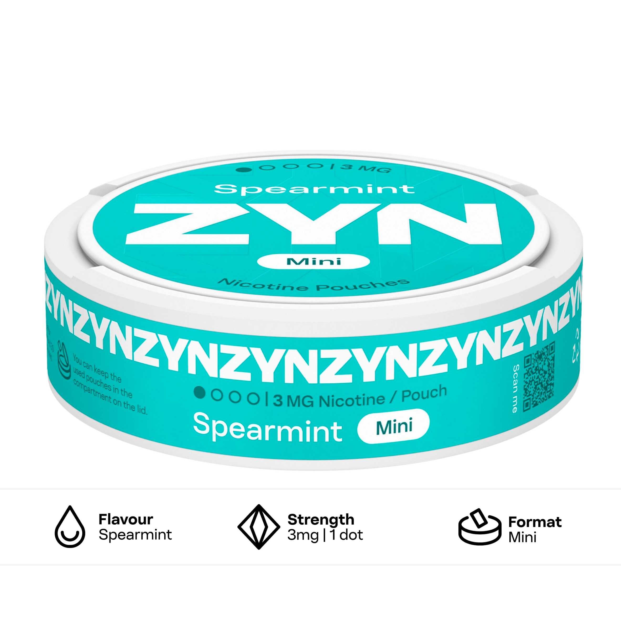 ZYN Spearmint Mini Nicotine 3mg x 20 Pouches 8g thumbnail 2