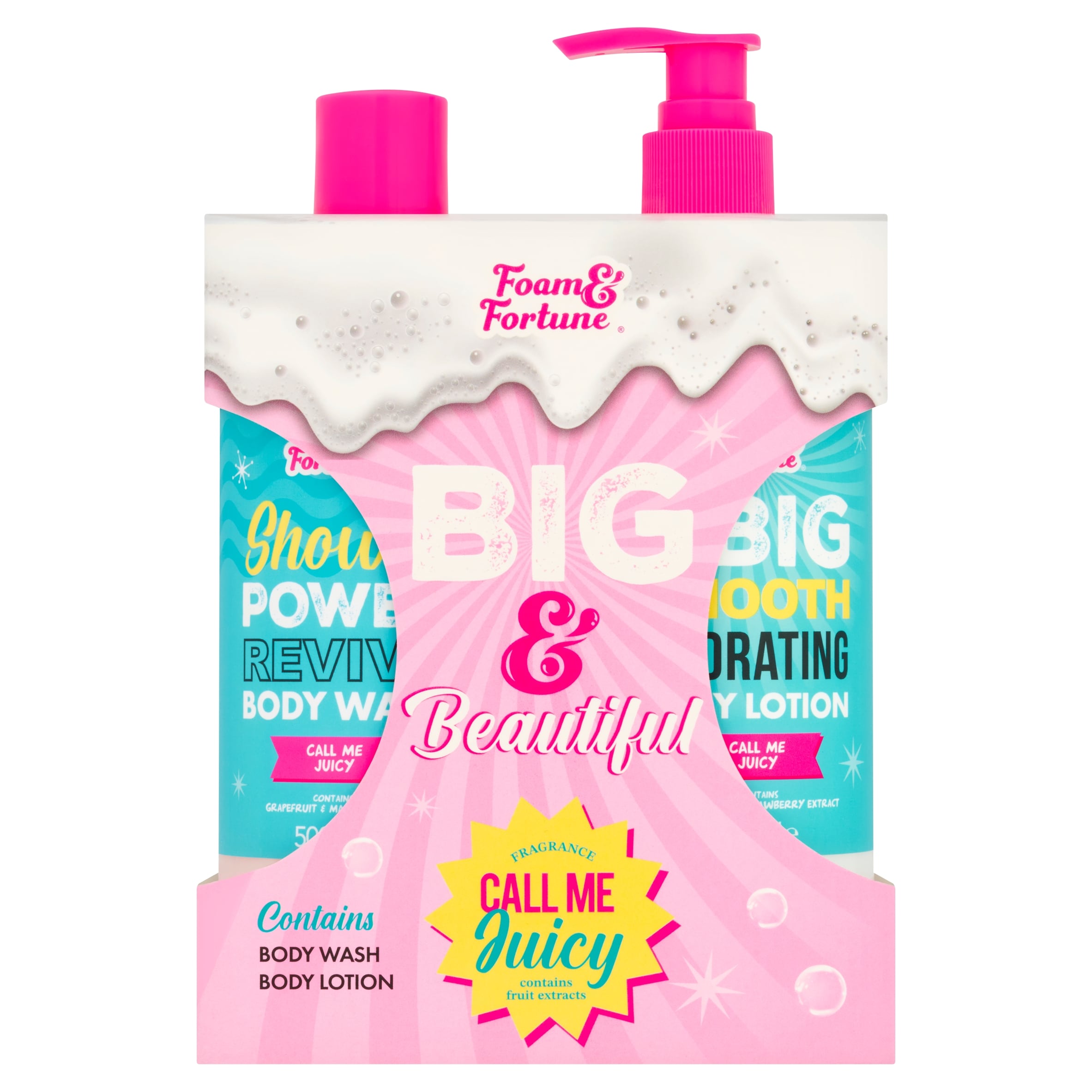 Foam & Fortune big & beautiful call me juicy body wash & body lotion set