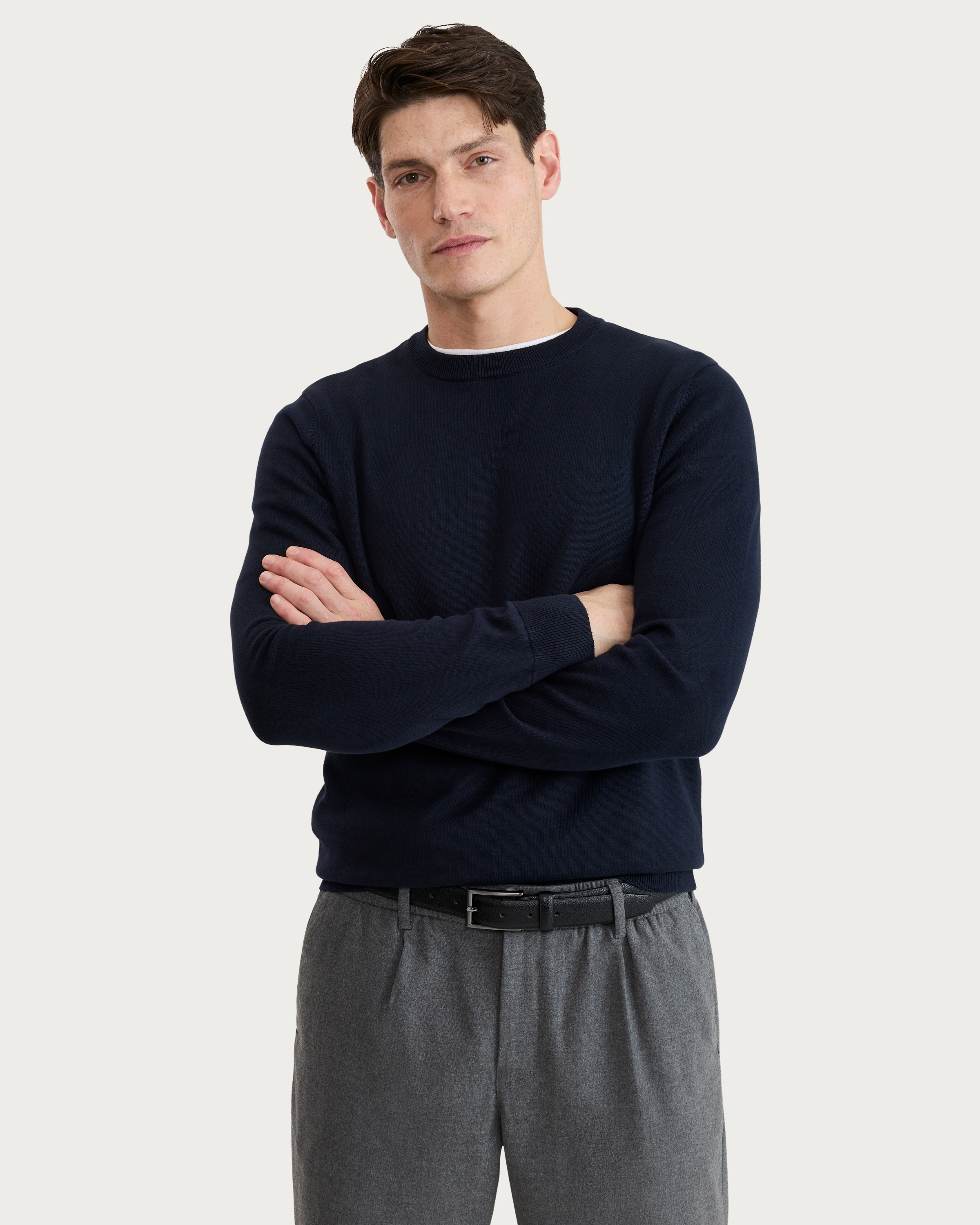 F&F Pure Cotton Ribbed Crew Neck Jumper in Navy