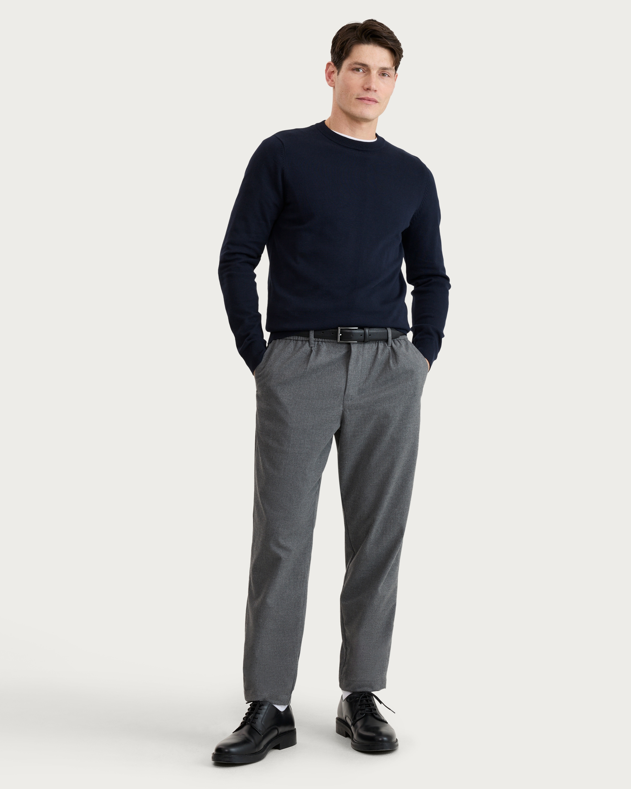 F&F Pure Cotton Ribbed Crew Neck Jumper in Navy thumbnail 2