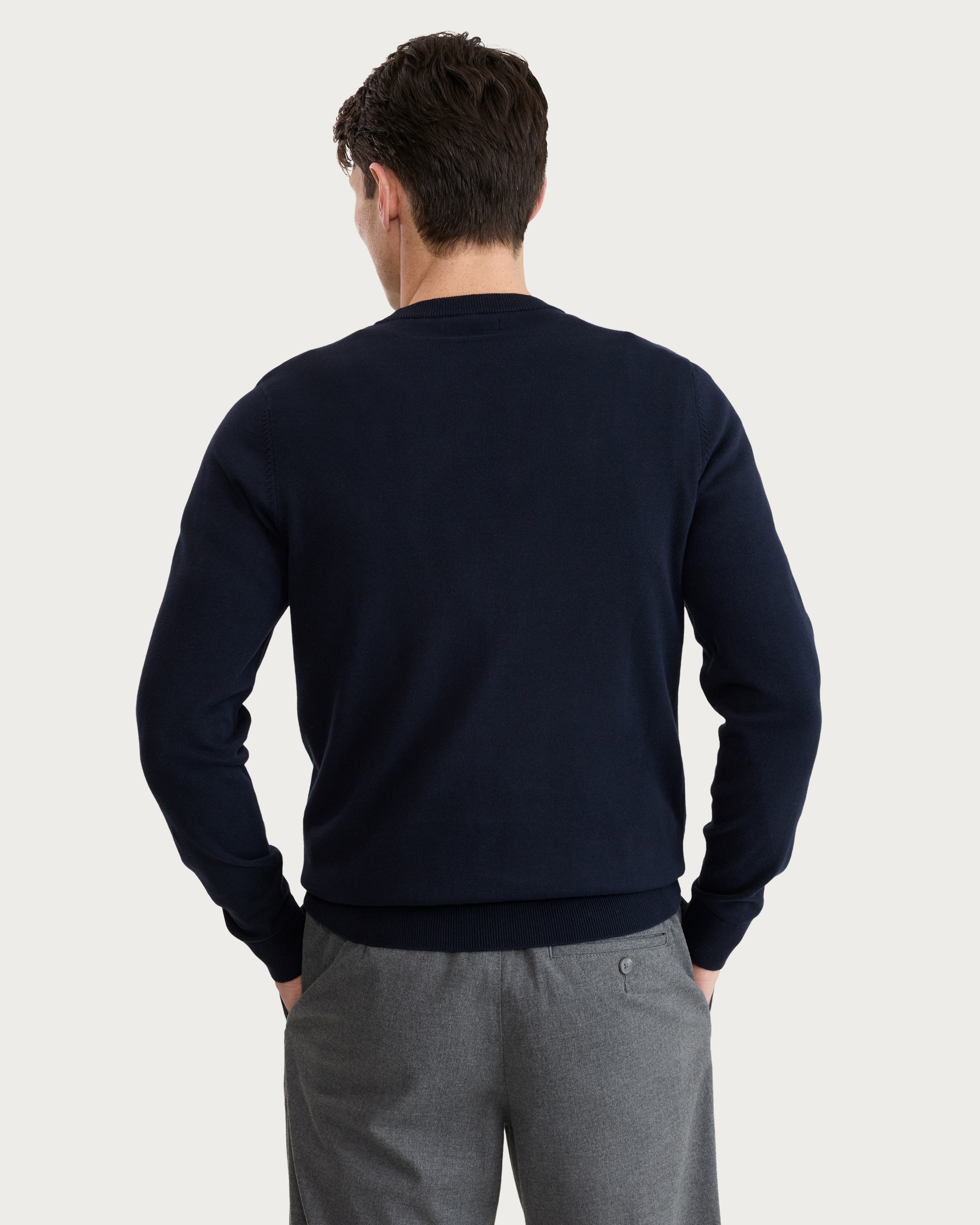 F&F Pure Cotton Ribbed Crew Neck Jumper in Navy thumbnail 3