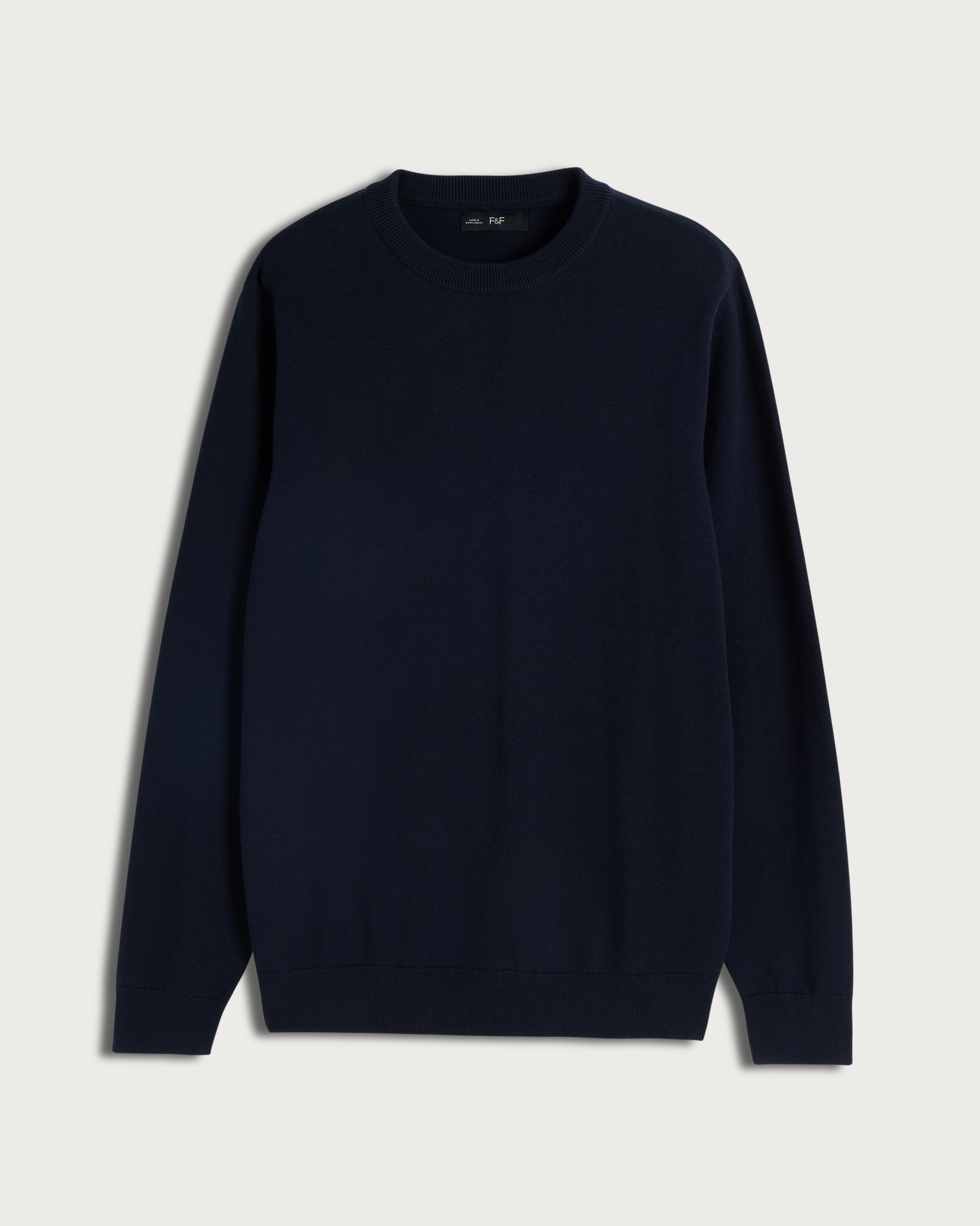 F&F Pure Cotton Ribbed Crew Neck Jumper in Navy thumbnail 4
