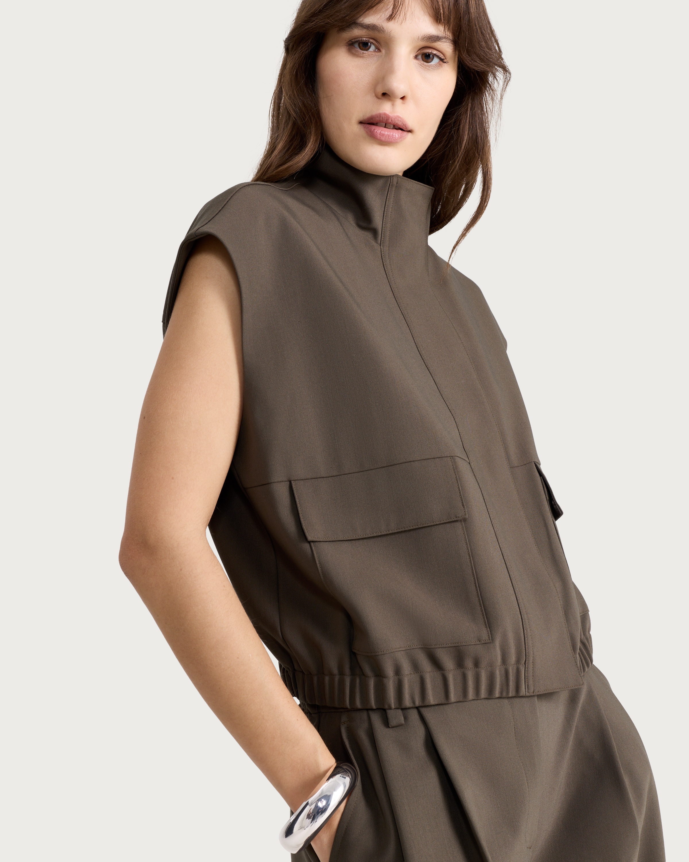 The F&F Edit Sleeveless Gilet in Khaki