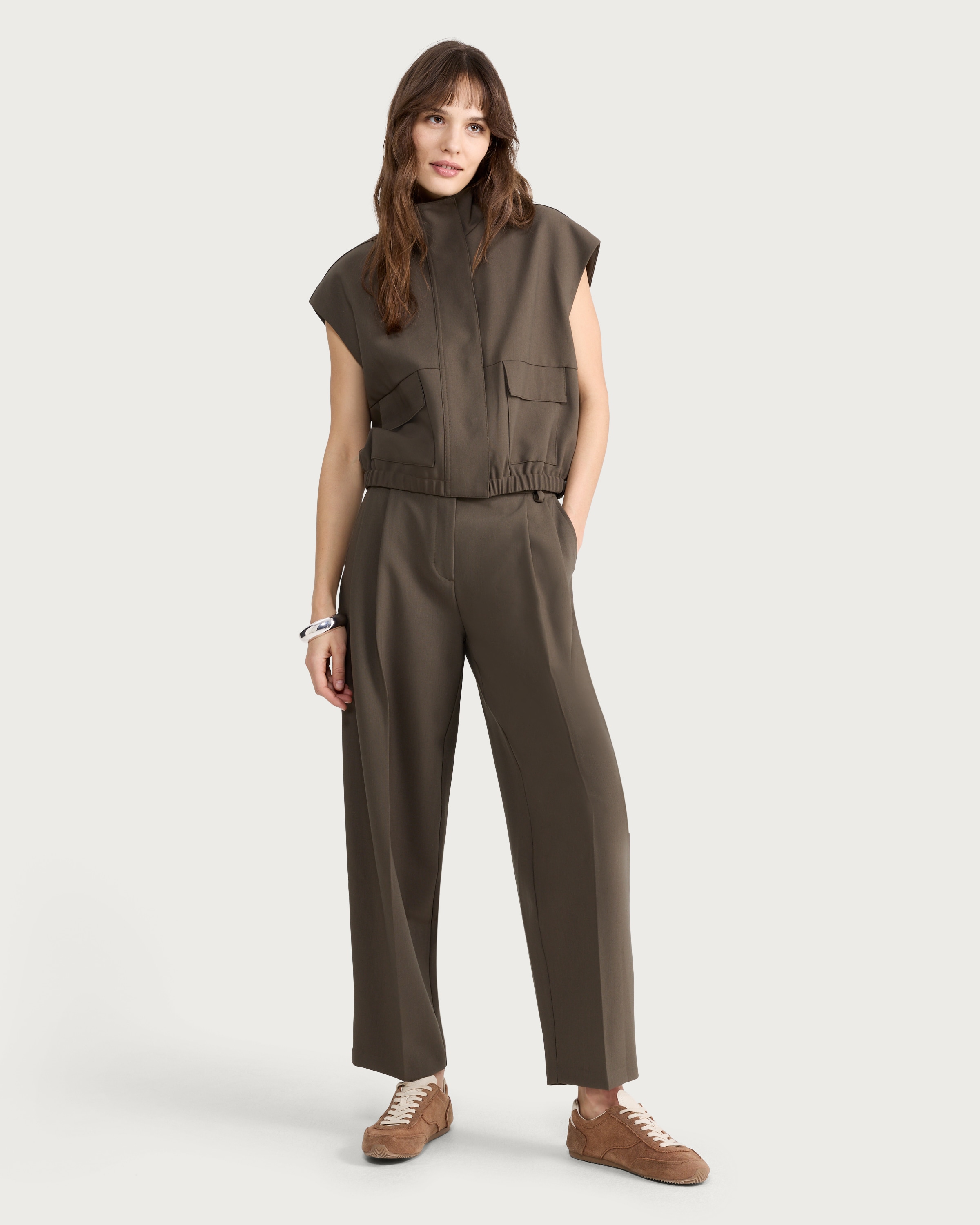 The F&F Edit Sleeveless Gilet in Khaki thumbnail 2