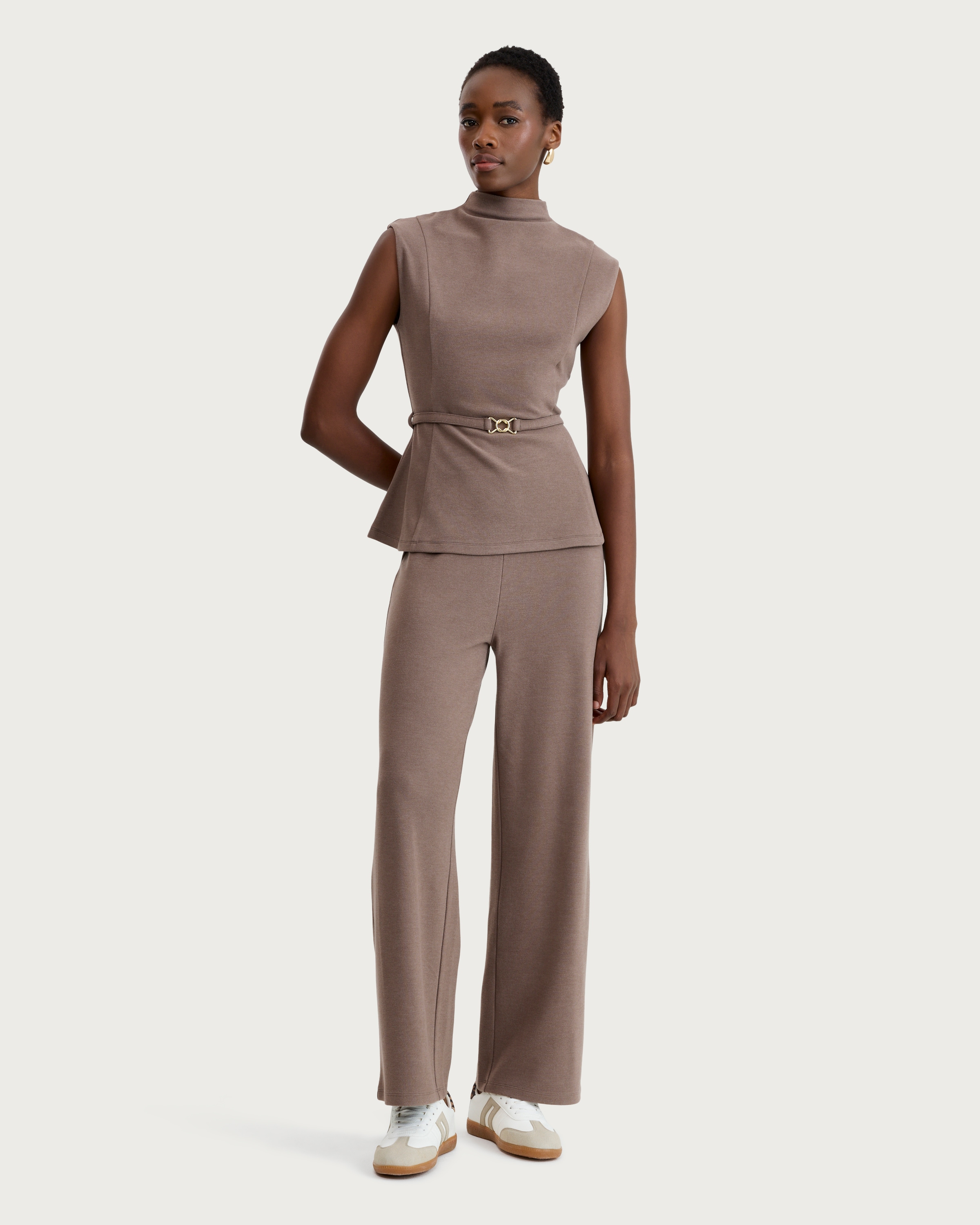 F&F Belted Sleeveless Peplum Hem Co-ord Top in Mink thumbnail 2