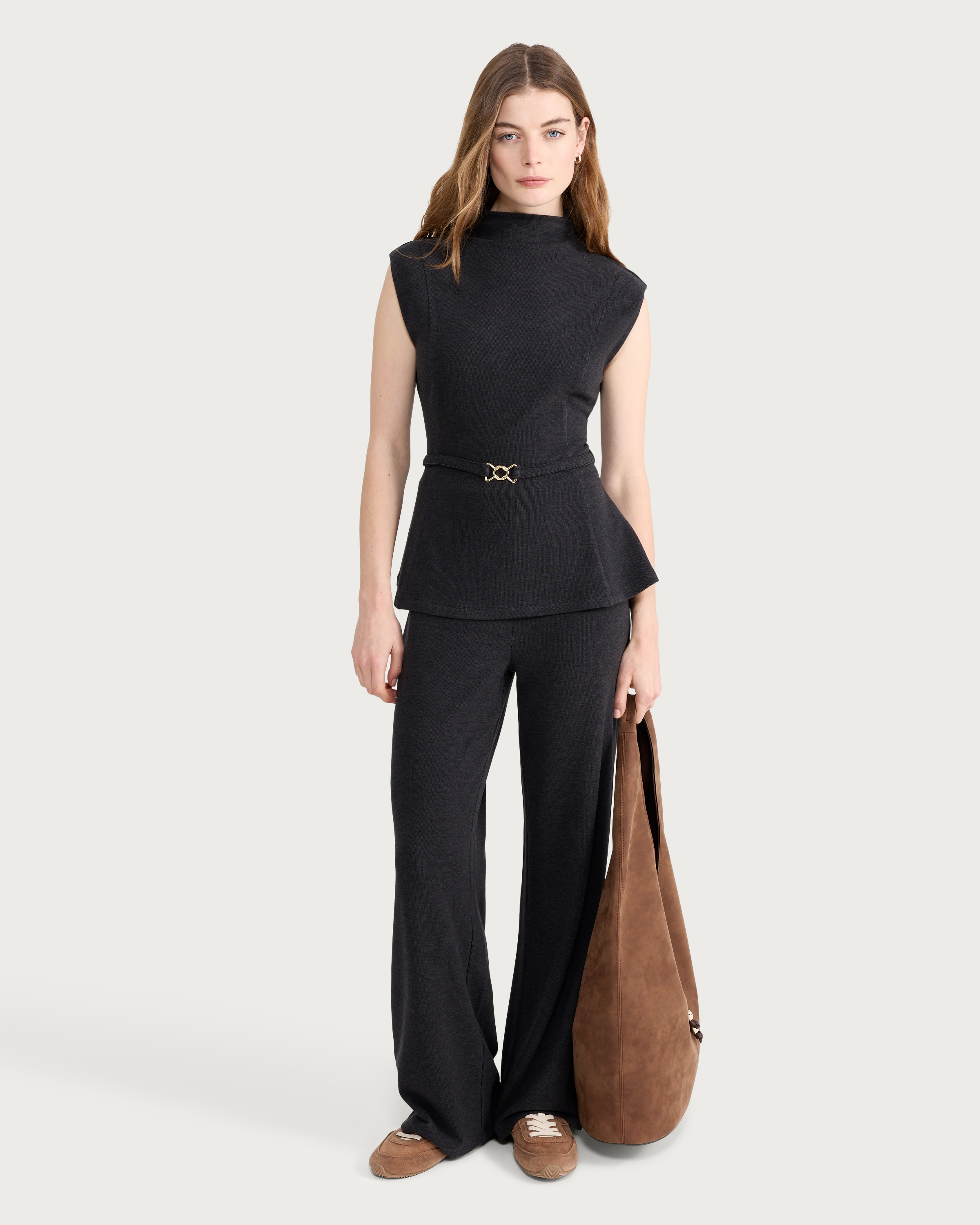 F&F Belted Sleeveless Peplum Hem Co-ord Top in Grey