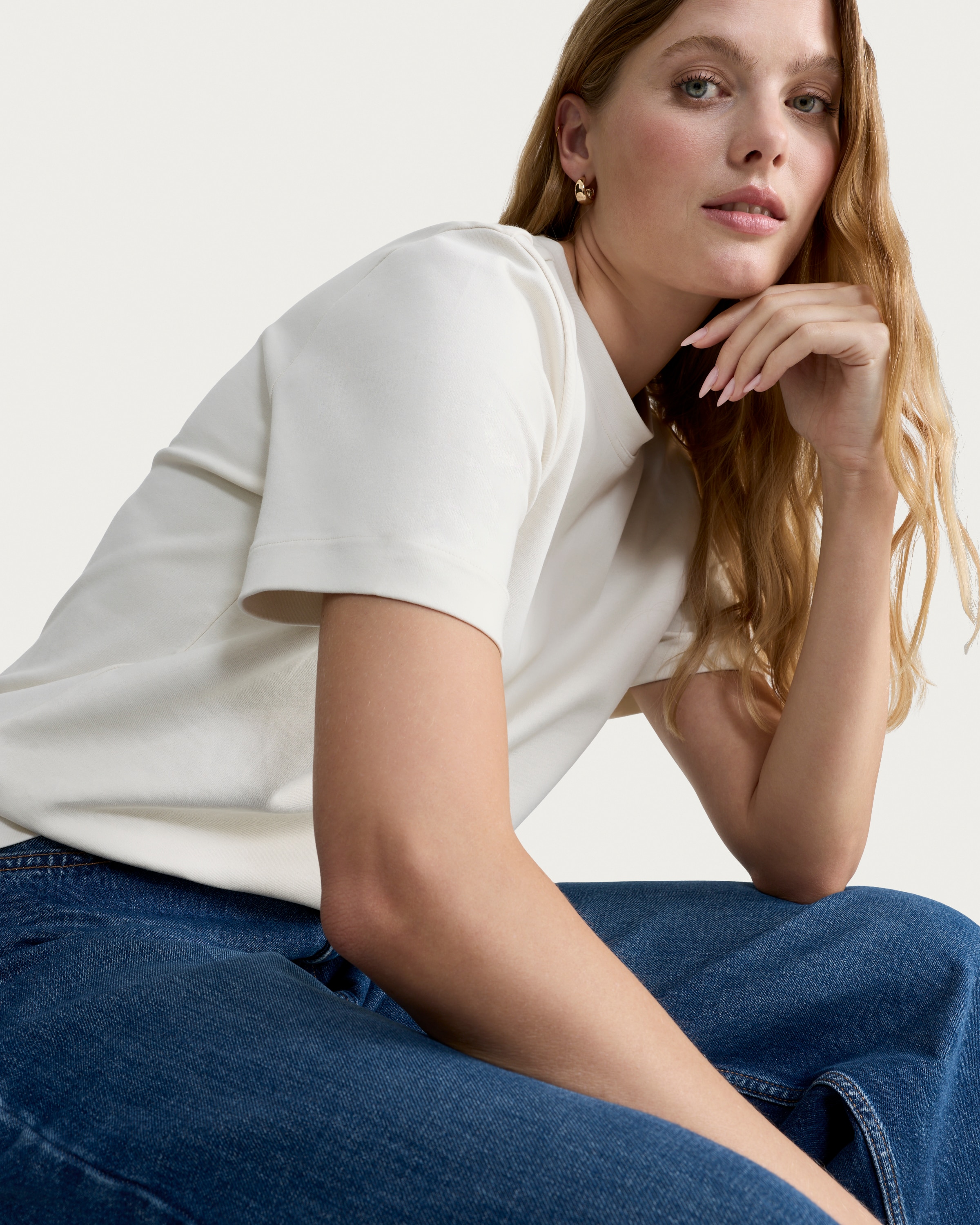F&F Pure Cotton Heavyweight Crew Neck T-Shirt in Cream