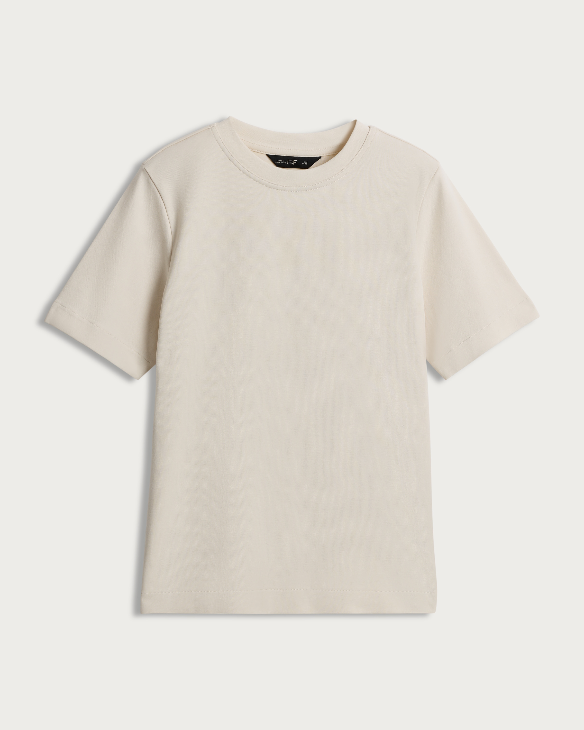 F&F Pure Cotton Heavyweight Crew Neck T-Shirt in Cream thumbnail 4