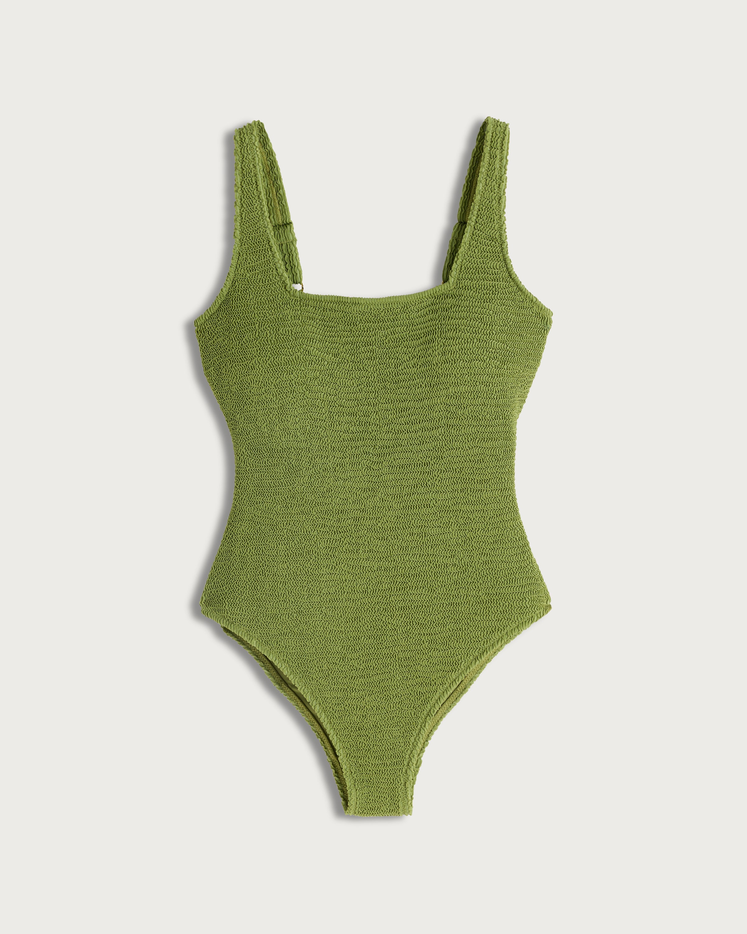 F&F Crinkle Textured Square Neck Swimsuit in Green thumbnail 4
