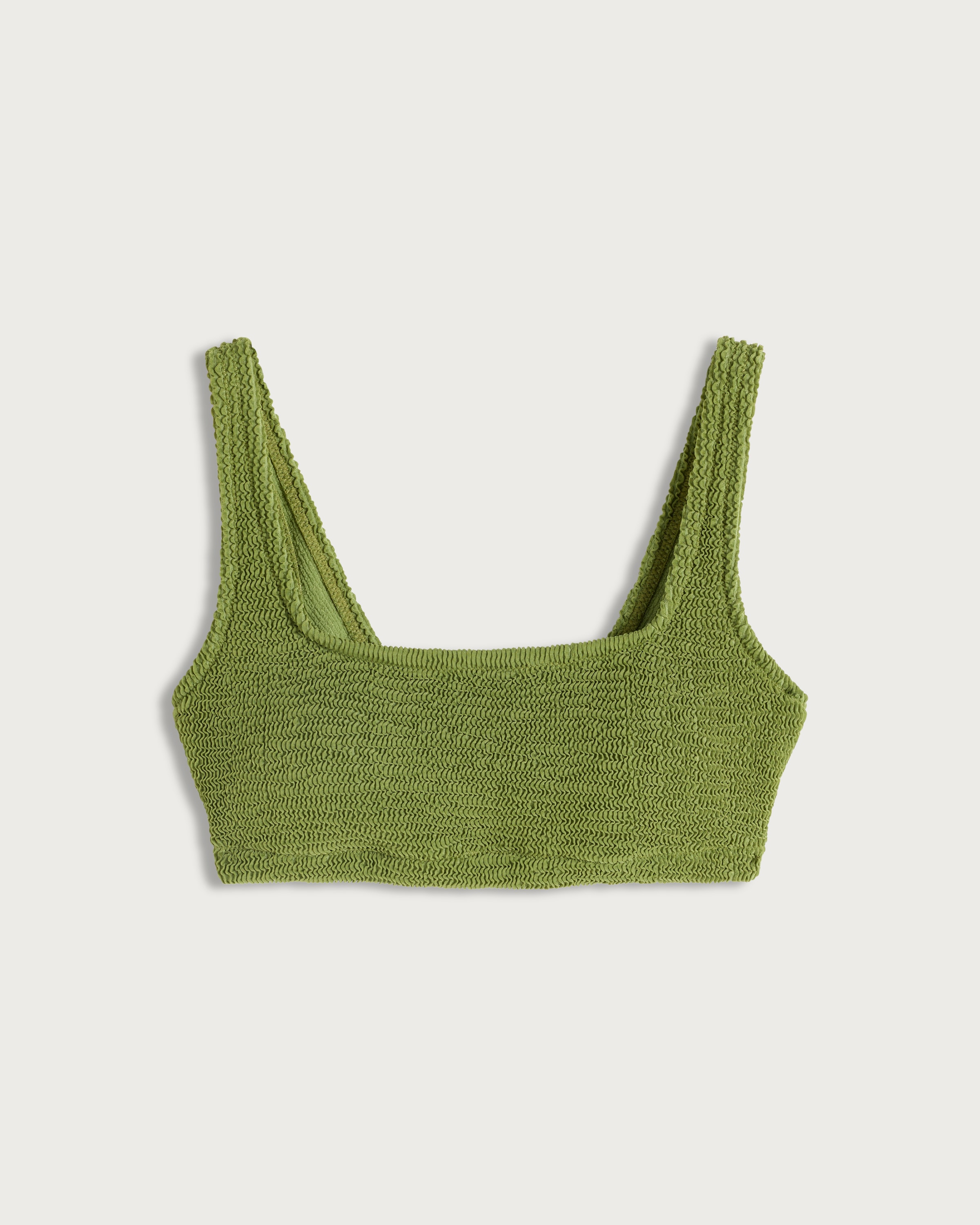 F&F Crinkle Textured Scoop Neck Bikini Top in Green thumbnail 4