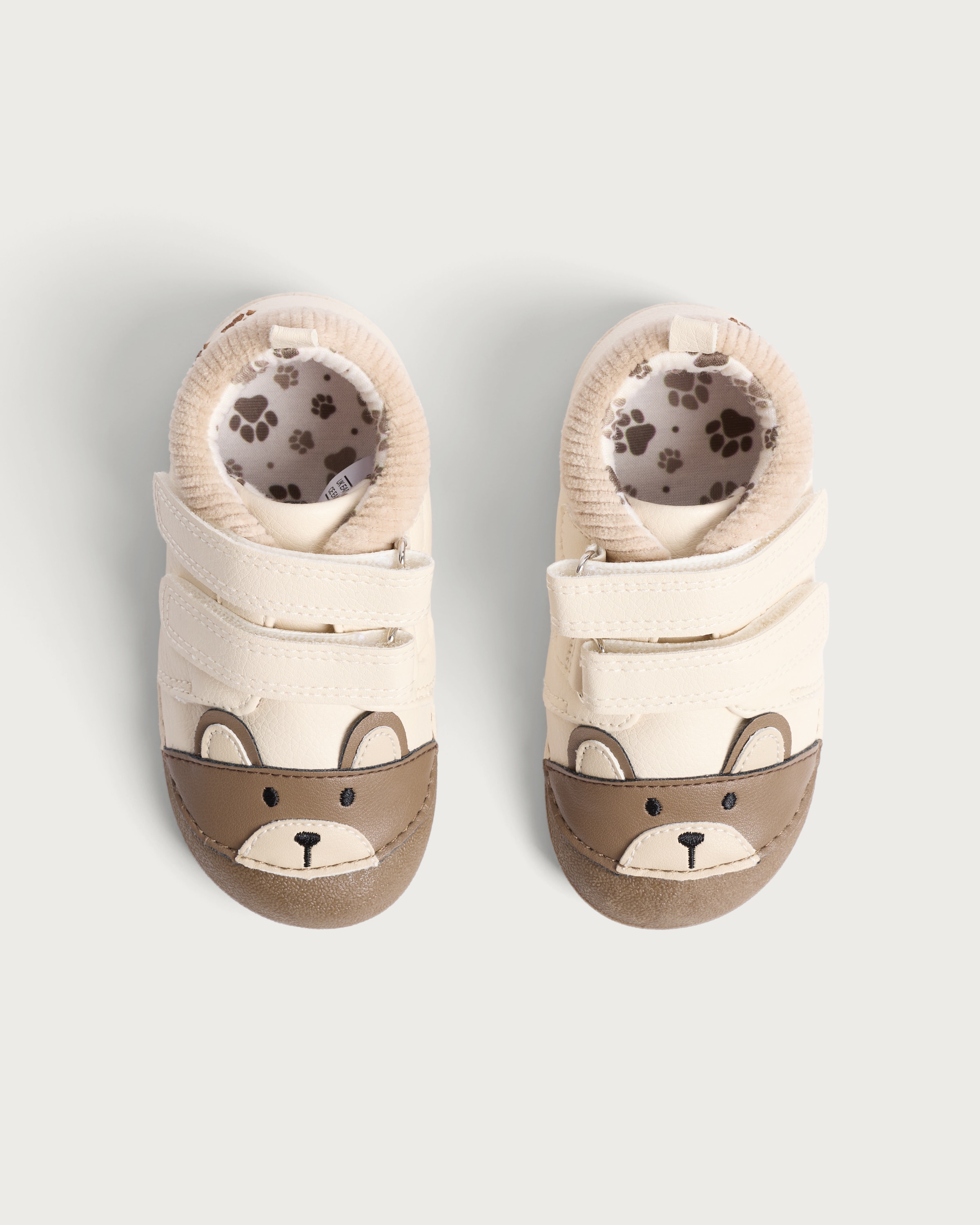 F&F Baby Bear Face Pram Shoes in White thumbnail 2
