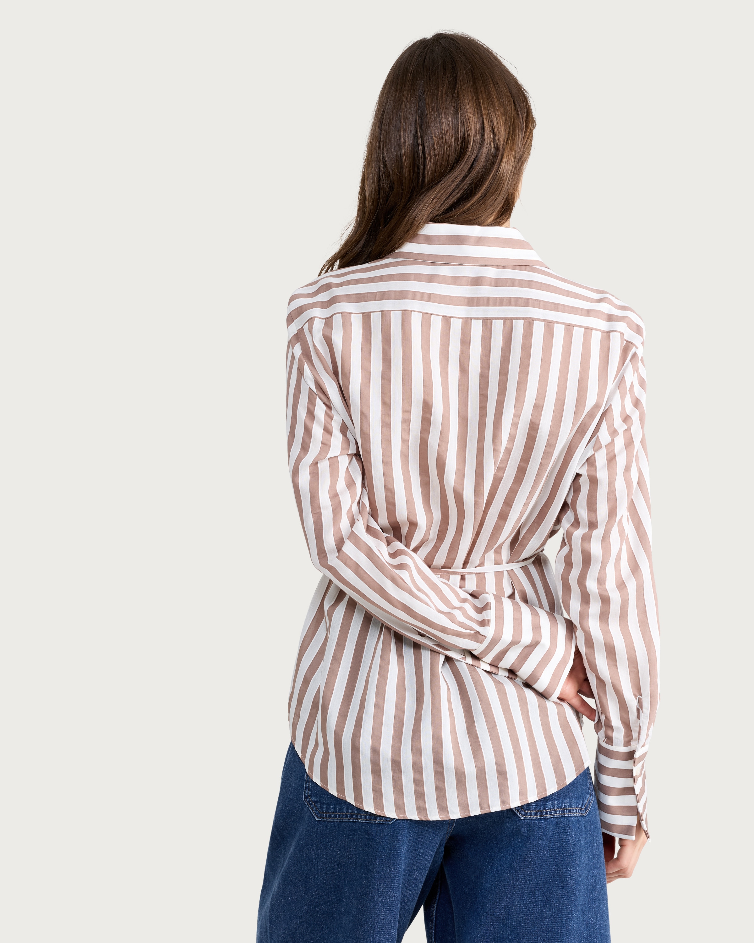 F&F Textured Striped Tie Waist Shirt in Neutral thumbnail 4