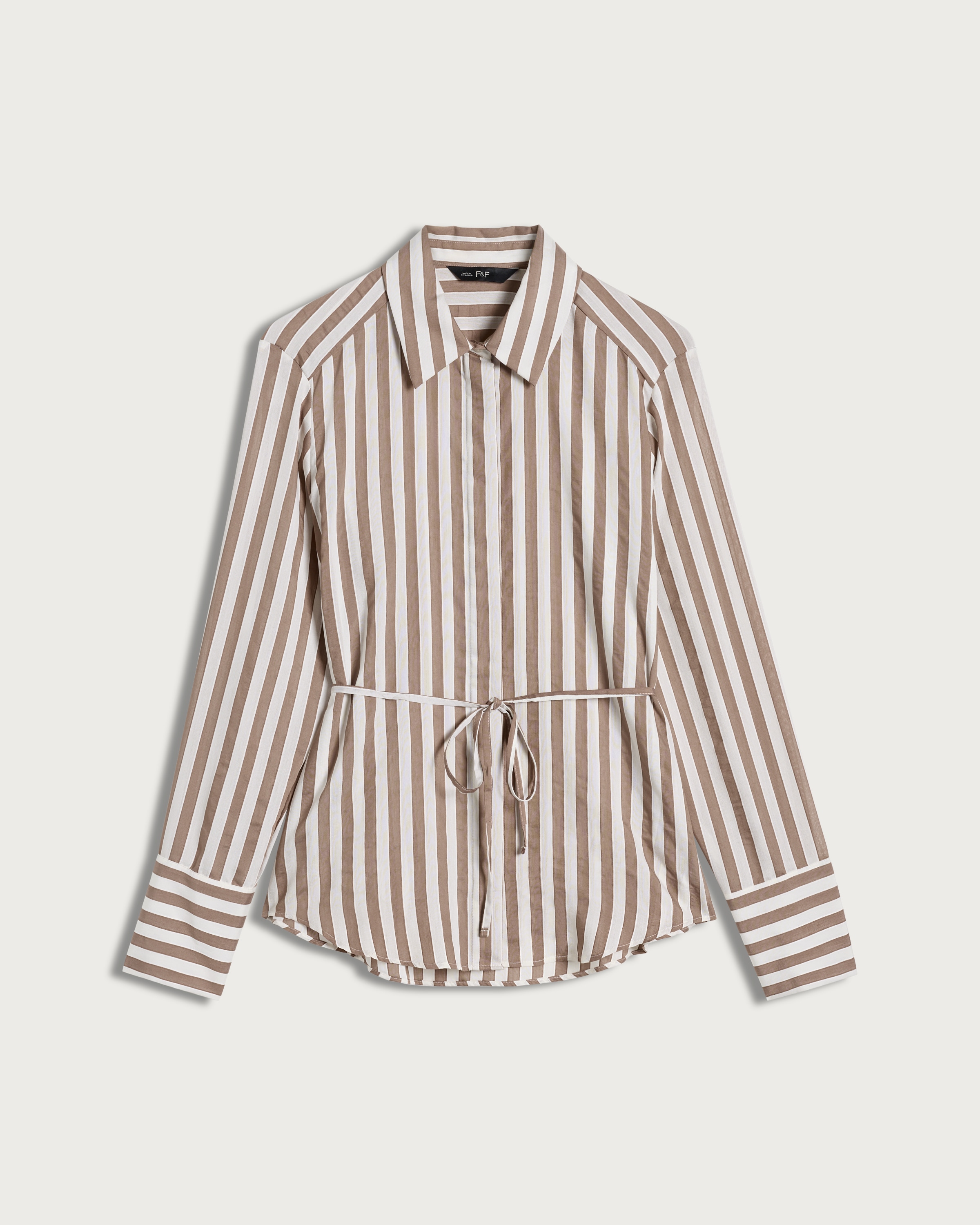 F&F Textured Striped Tie Waist Shirt in Neutral thumbnail 5
