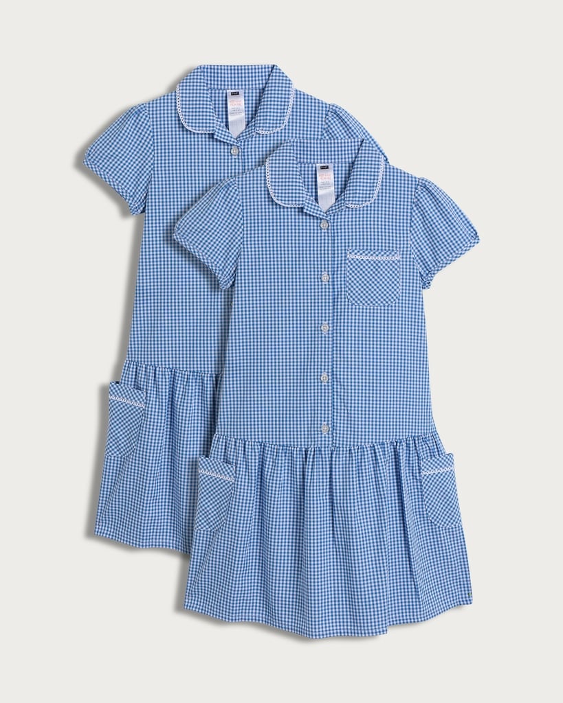 F&F School Girls 2-Pack Cotton Rich Gingham Short Sleeved Dresses in Blue thumbnail 4