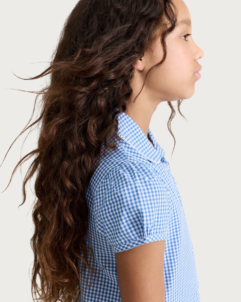 F&F School Girls 2-Pack Cotton Rich Gingham Short Sleeved Dresses in Blue