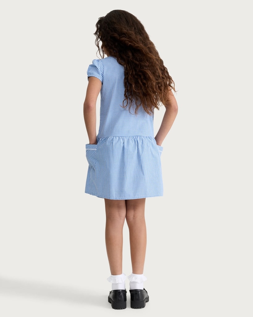 F&F School Girls 2-Pack Cotton Rich Gingham Short Sleeved Dresses in Blue thumbnail 2