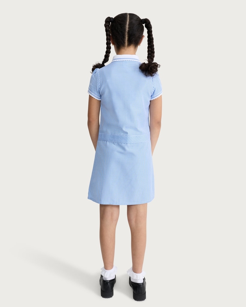 F&F School Girls 2-Pack Gingham Short Sleeved Dresses in Blue thumbnail 3