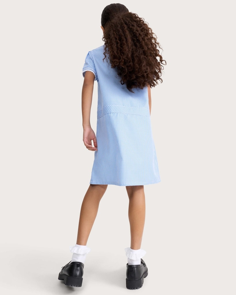 F&F School Girls 2-Pack Generous Fit Gingham Short Sleeved Dresses in Blue thumbnail 2