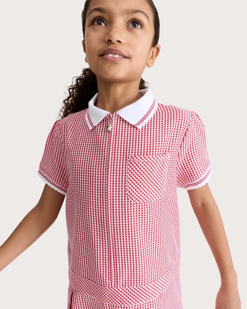 F&F School Girls 2-Pack Generous Fit Gingham Short Sleeved Dresses in Red thumbnail 3