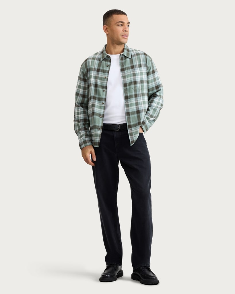 F&F Pure Cotton Check Print Long Sleeved Shirt in Multi Green