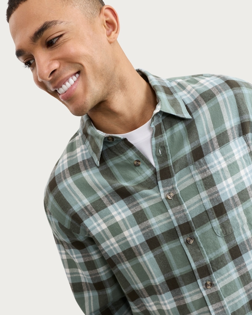 F&F Pure Cotton Check Print Long Sleeved Shirt in Multi Green thumbnail 2