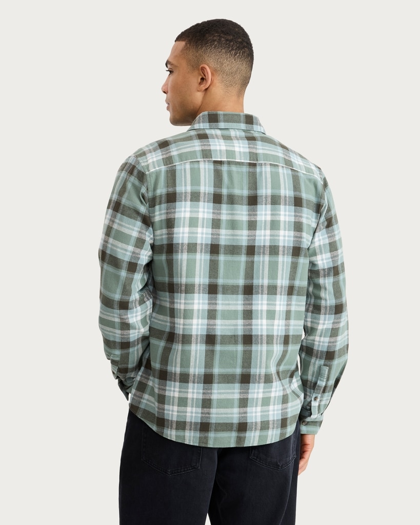 F&F Pure Cotton Check Print Long Sleeved Shirt in Multi Green thumbnail 3
