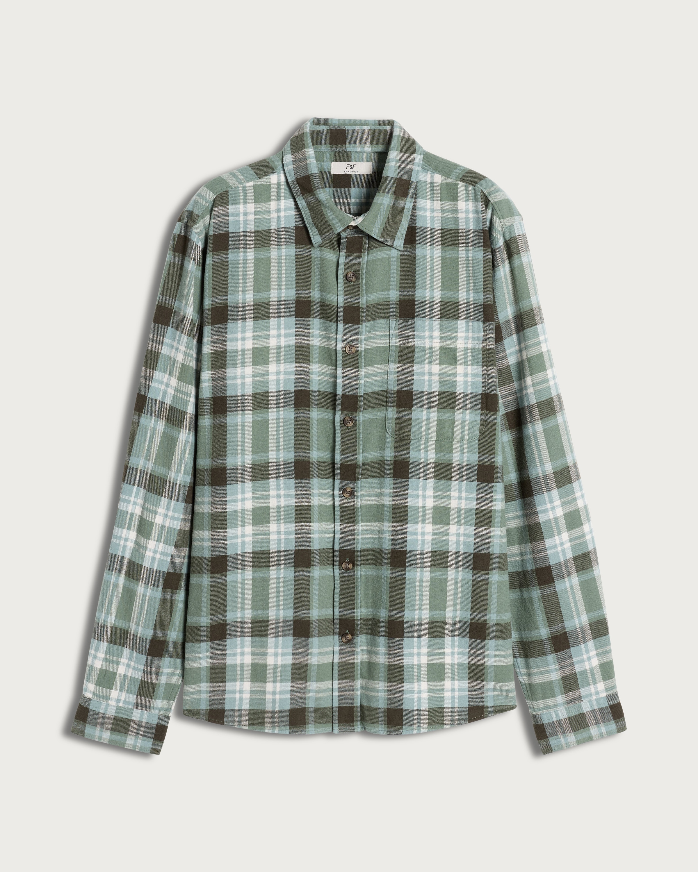 F&F Pure Cotton Check Print Long Sleeved Shirt in Multi Green thumbnail 4