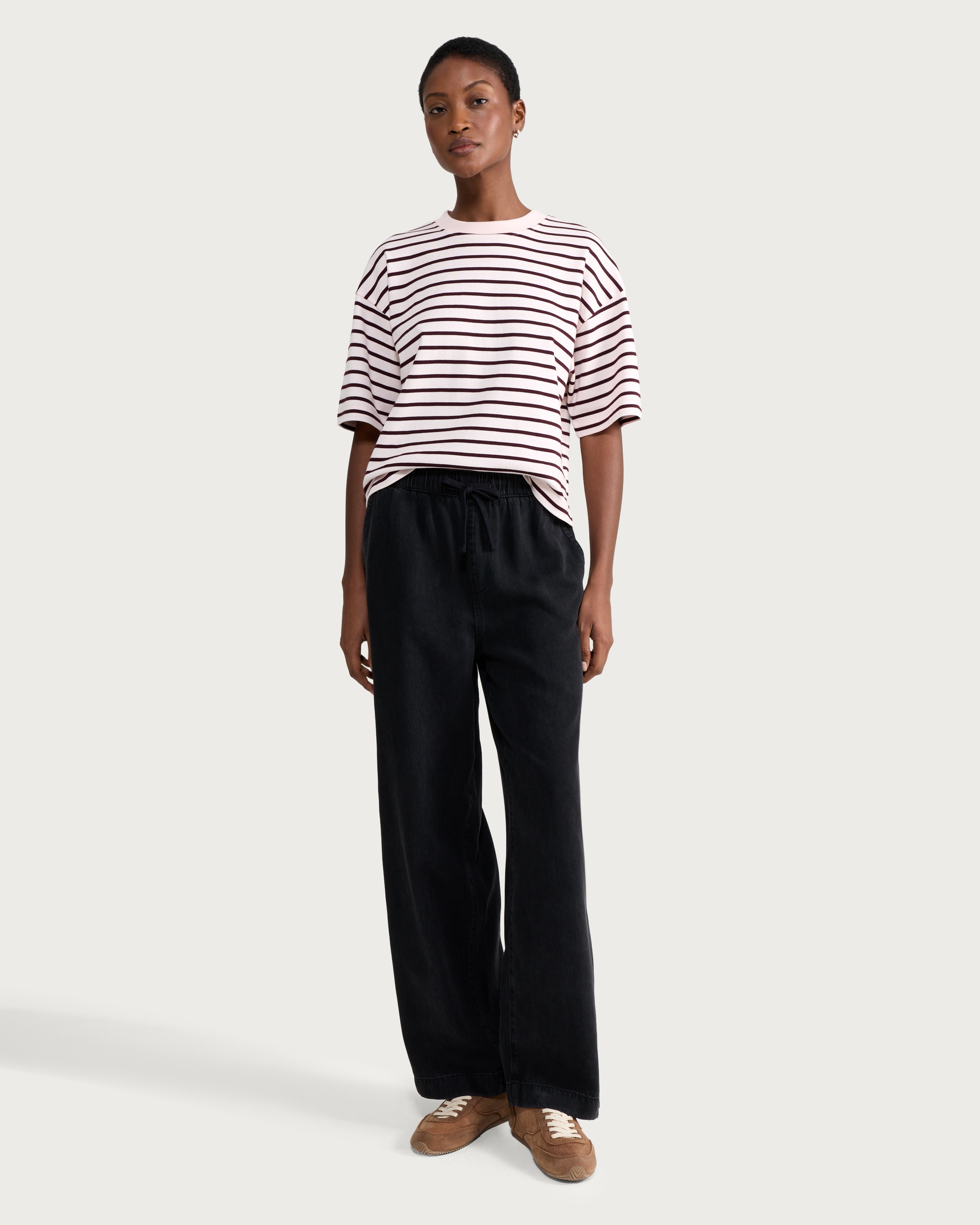 F&F Pure Lyocell Drawstring Wide Leg Trousers in Black