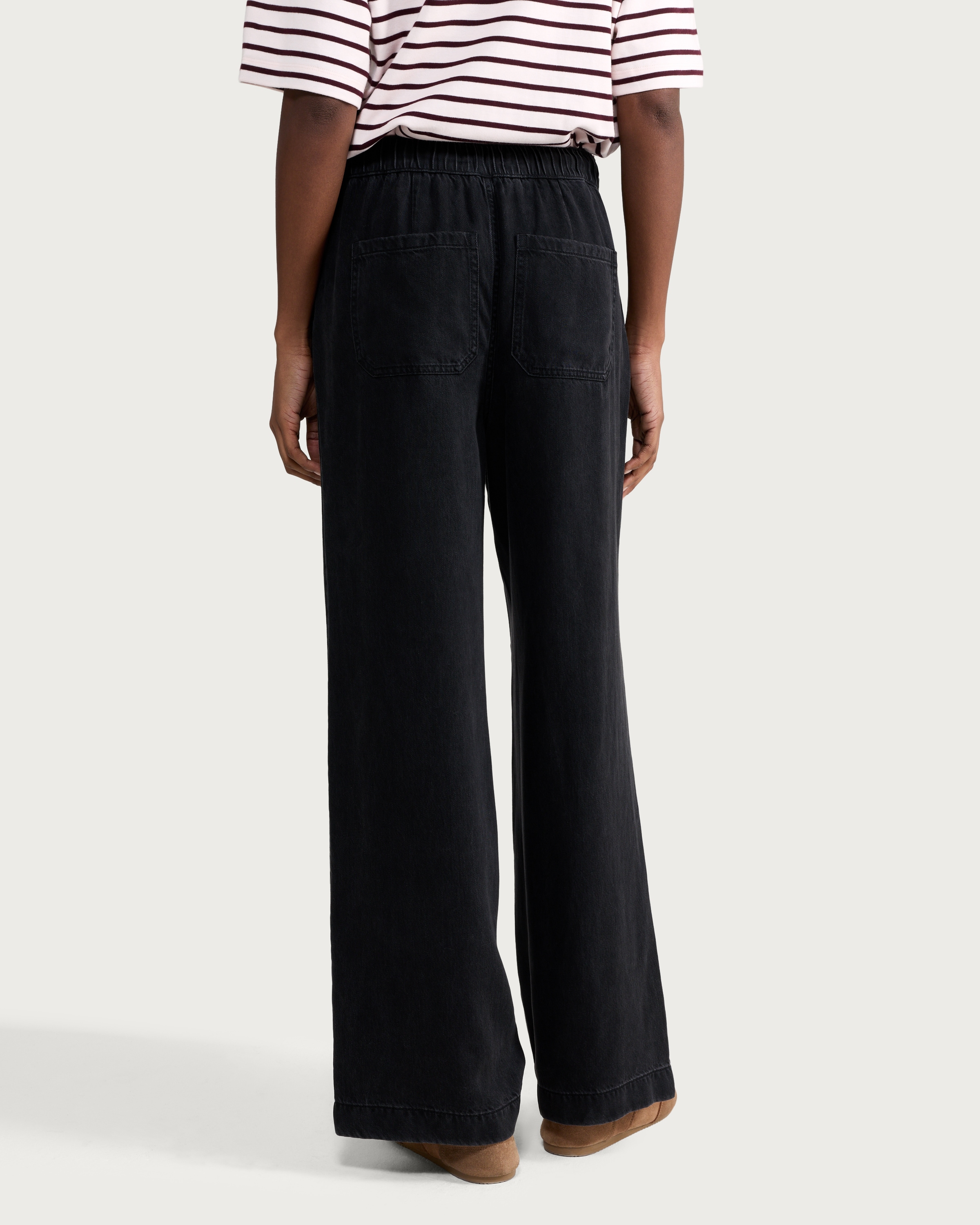 F&F Pure Lyocell Drawstring Wide Leg Trousers in Black thumbnail 2