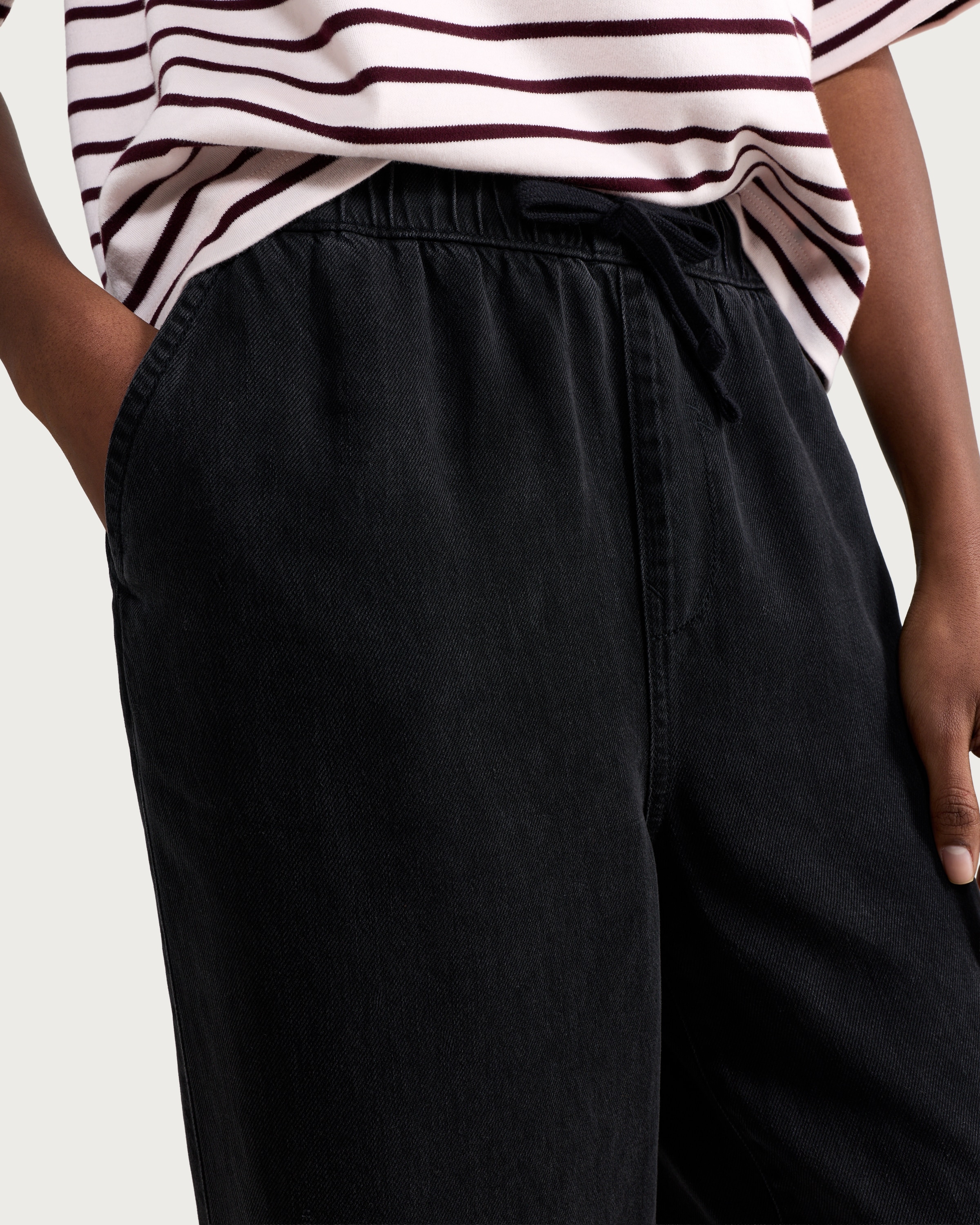 F&F Pure Lyocell Drawstring Wide Leg Trousers in Black thumbnail 3