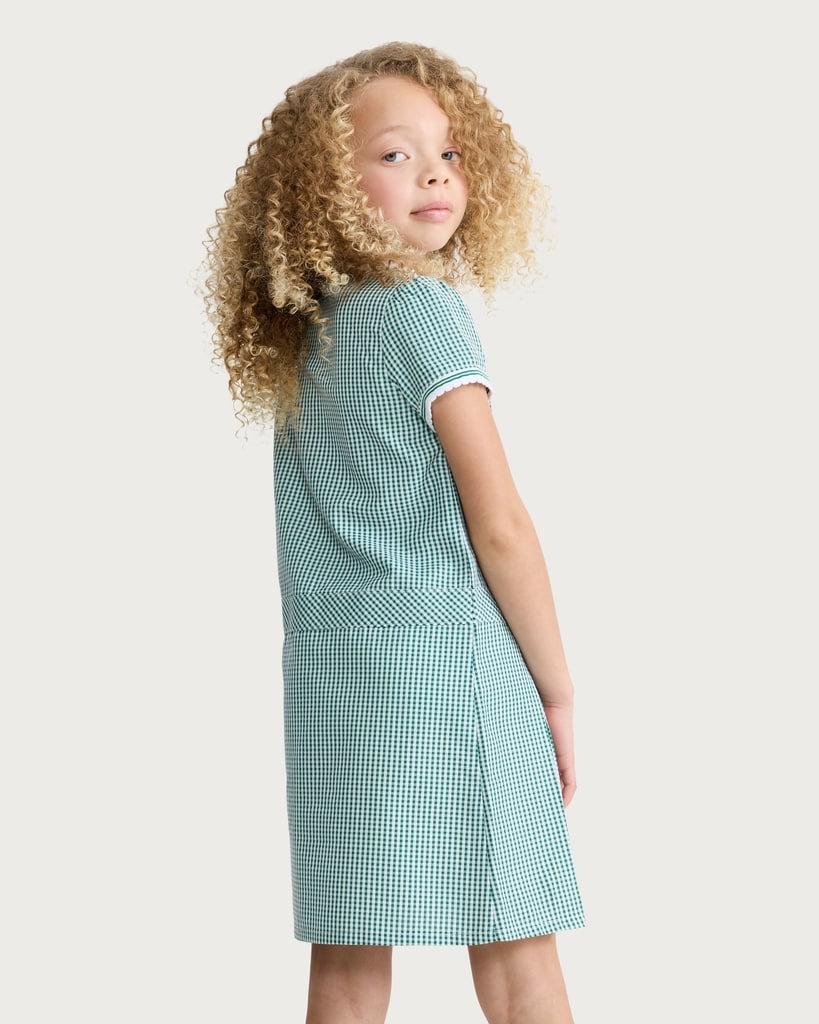 F&F School Girls 2-Pack Gingham Short Sleeved Dresses in Green thumbnail 3