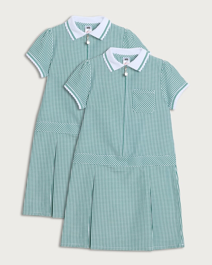 F&F School Girls 2-Pack Gingham Short Sleeved Dresses in Green thumbnail 4