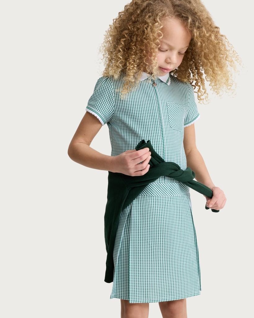 F&F School Girls 2-Pack Gingham Short Sleeved Dresses in Green