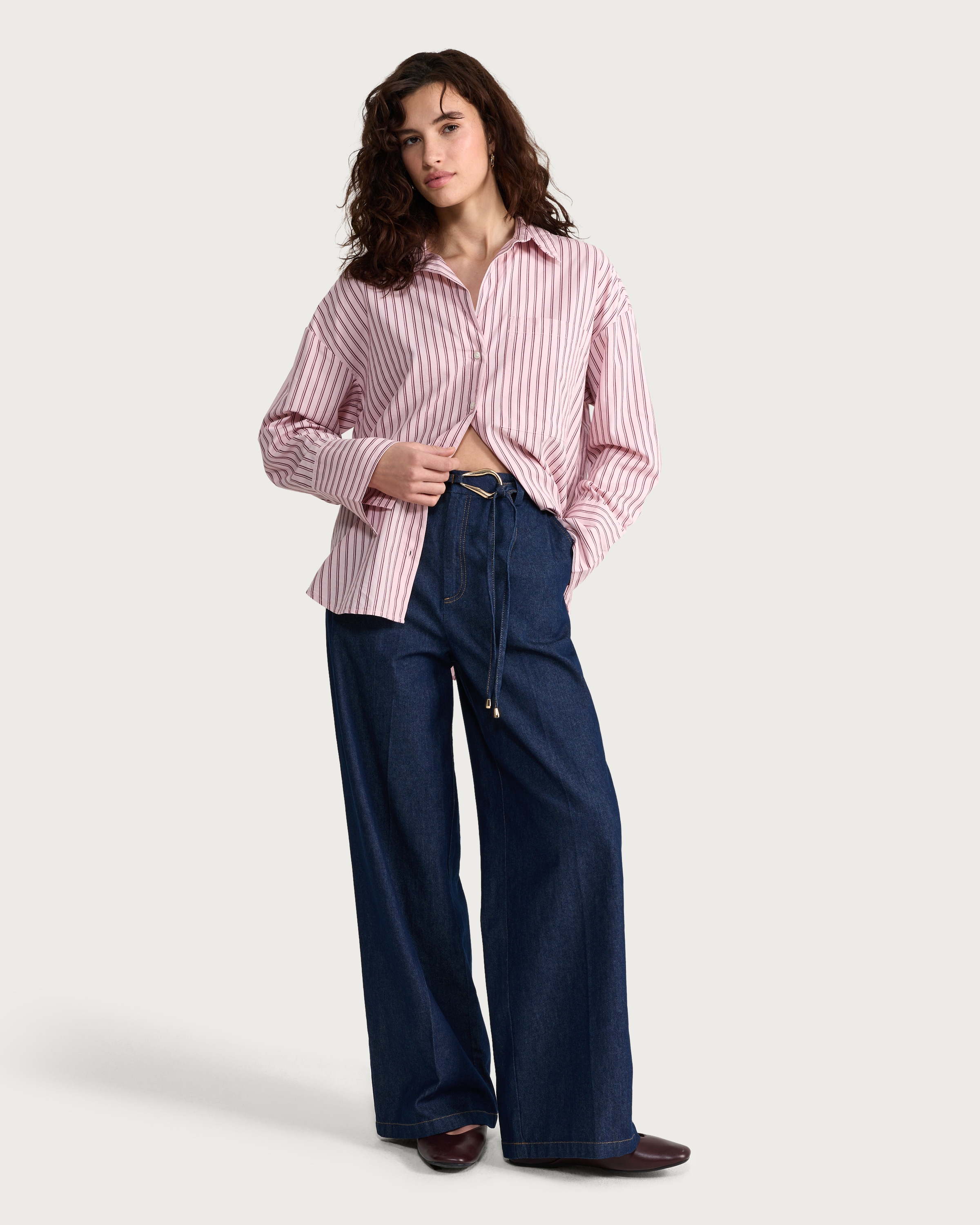 F&F Wide Leg Belted Jeans in Navy
