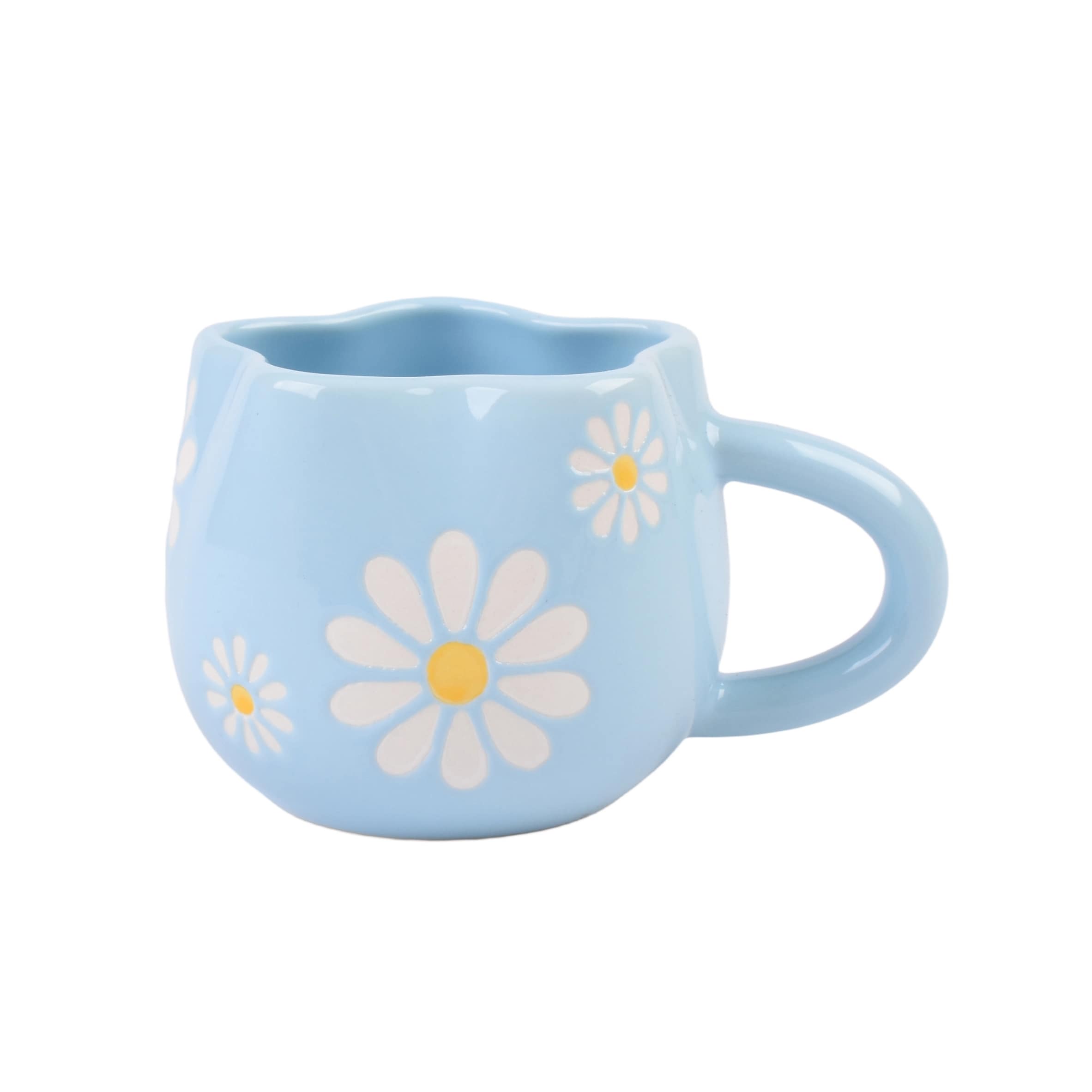 F&F Home Wave Daisy Wax Resist Mug Blue