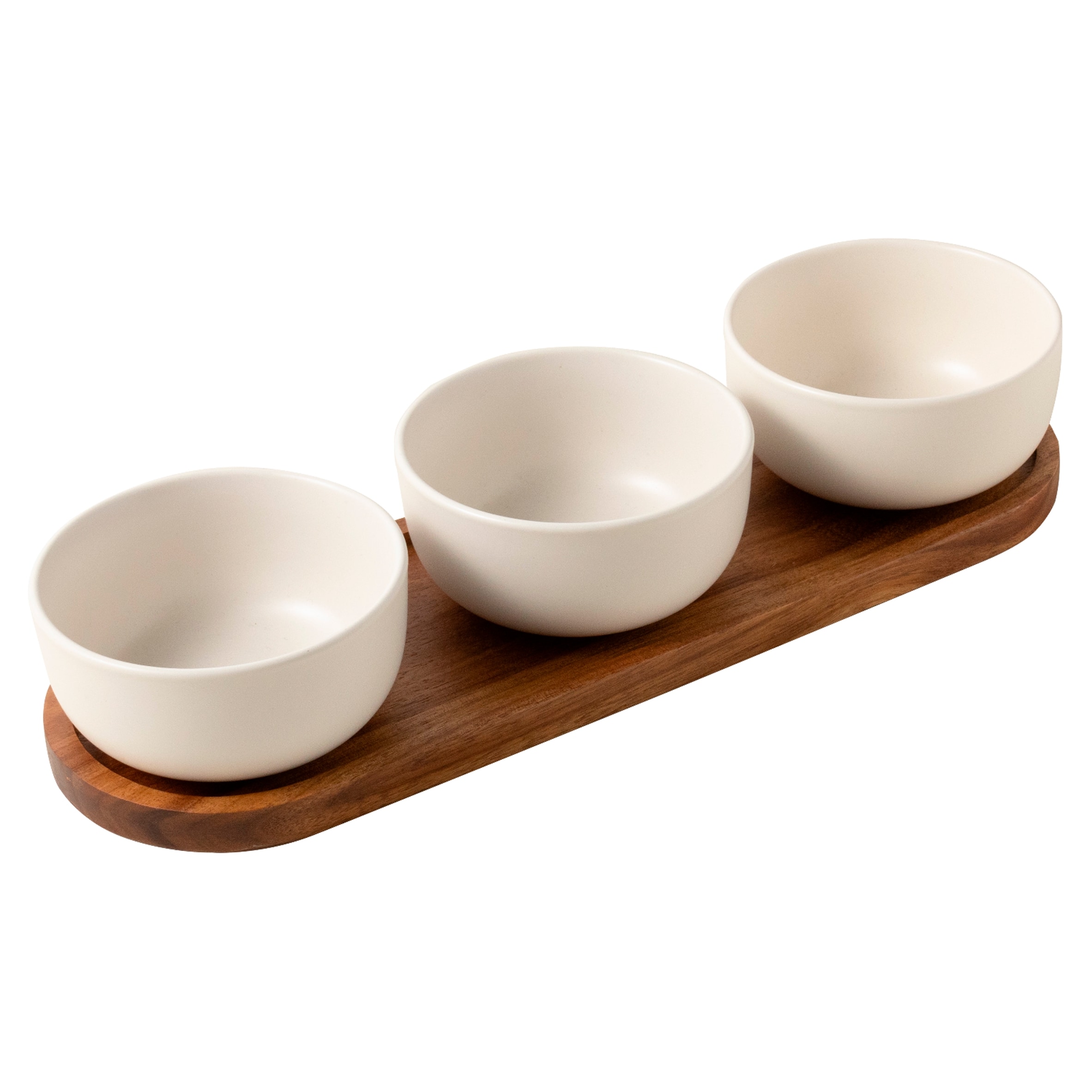 F&F Home Acacia Wooden Tray with 3 bowls