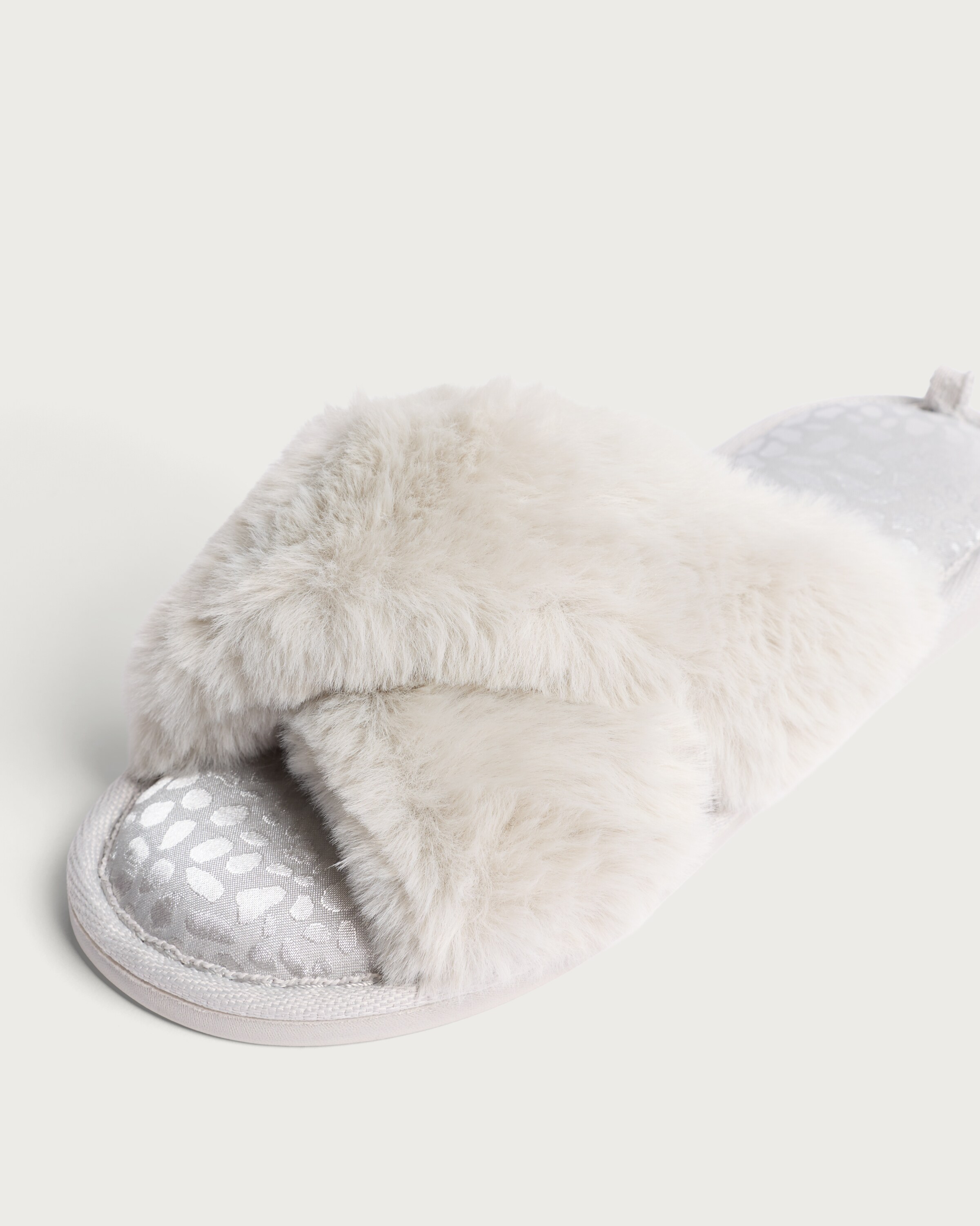 F&F Faux Fur Crossover Slippers in Grey thumbnail 3