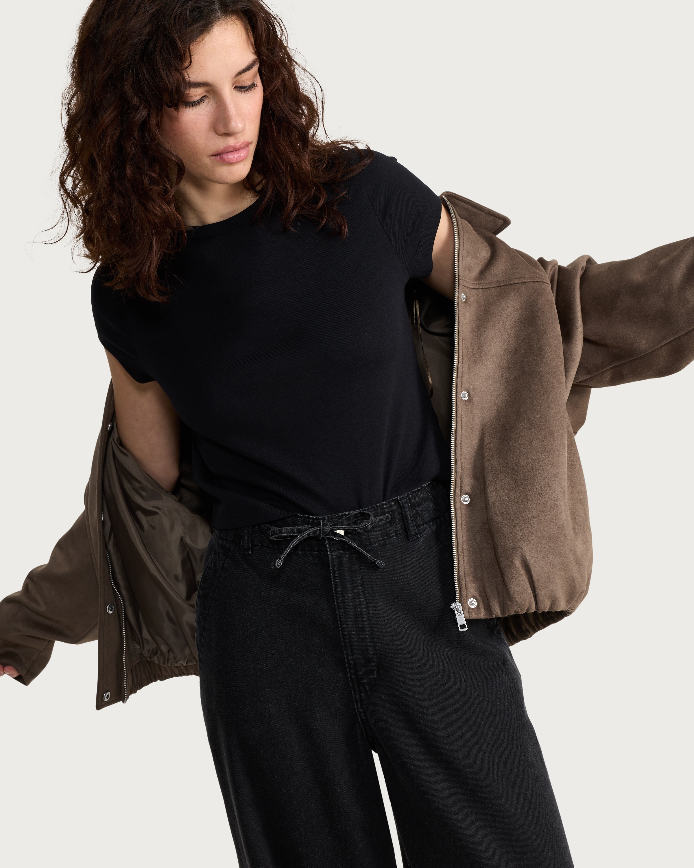 F&F Cotton Rich Short Sleeved Cropped T-Shirt in Black