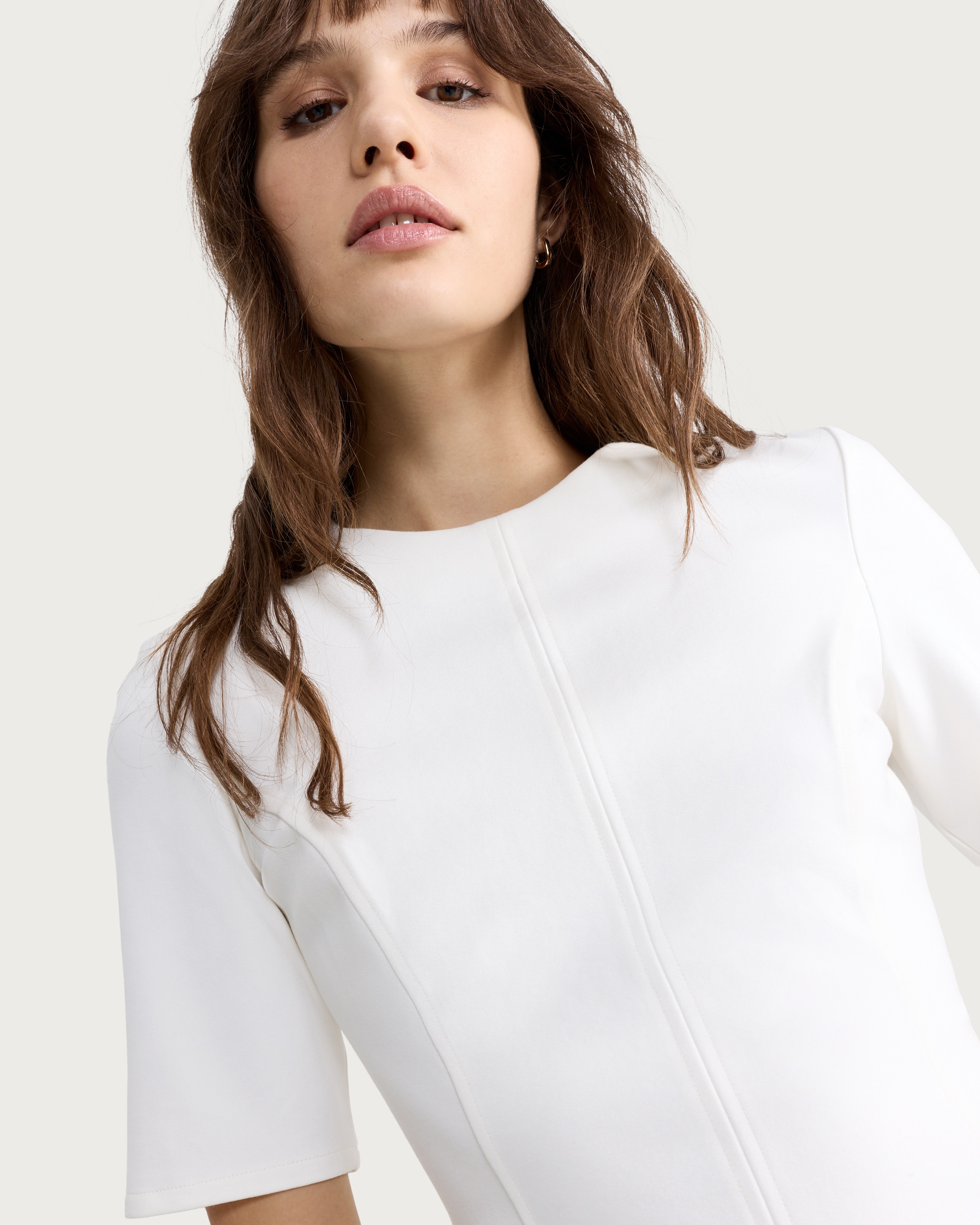 F&F Ponte Seam Peplum Hem Top in Cream thumbnail 2