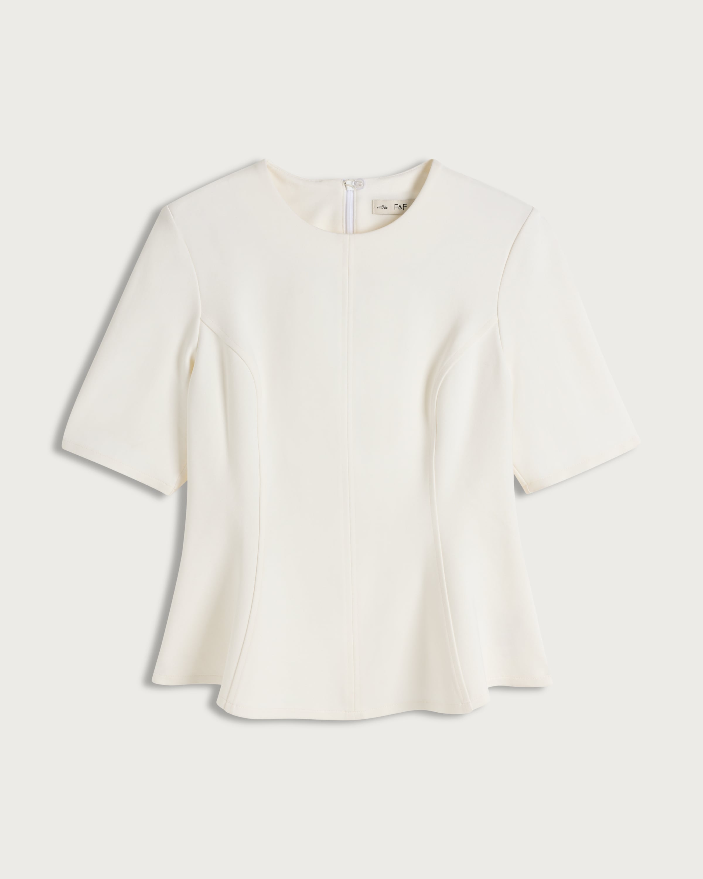 F&F Ponte Seam Peplum Hem Top in Cream thumbnail 4