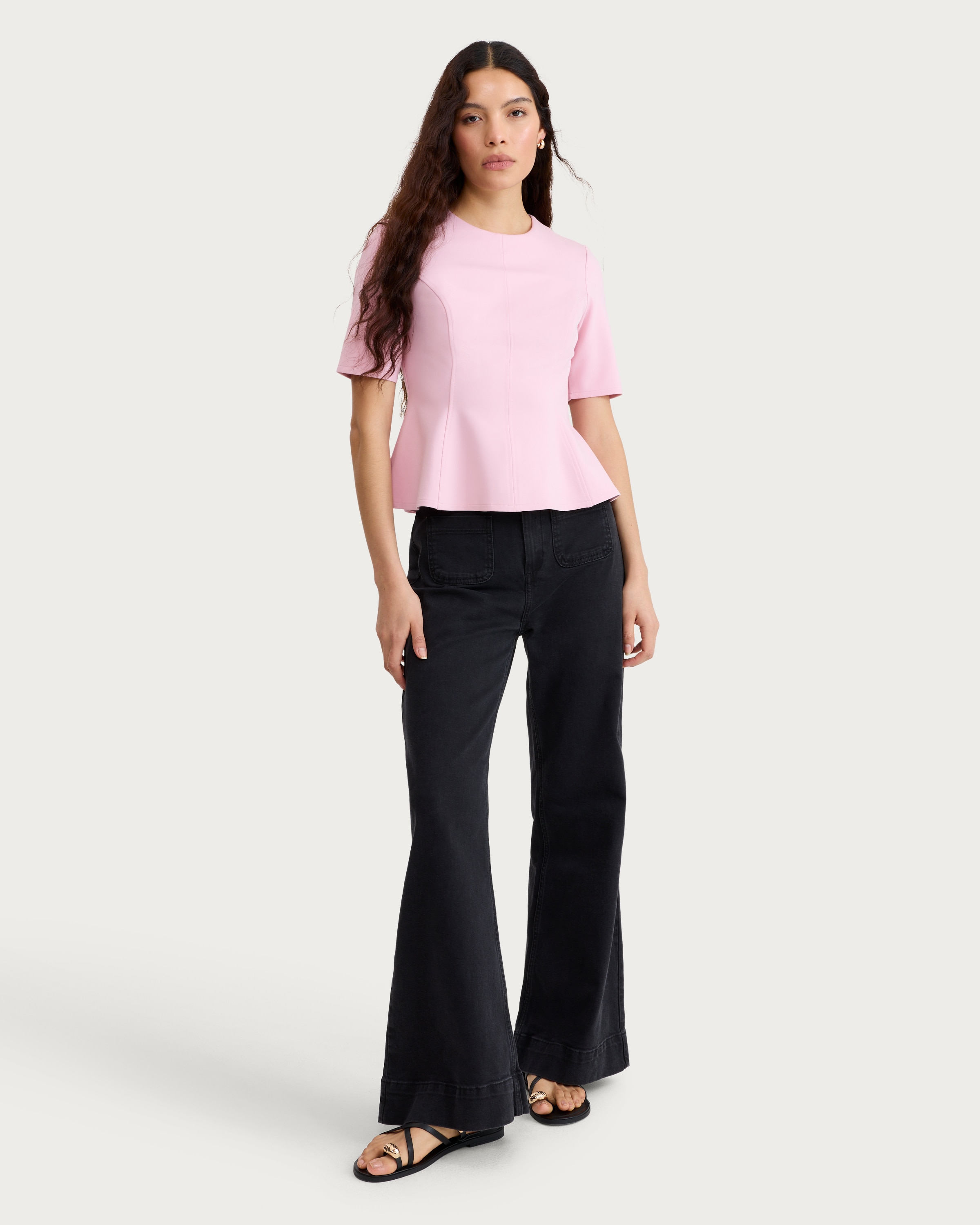 F&F Ponte Seam Peplum Hem Top in Pink
