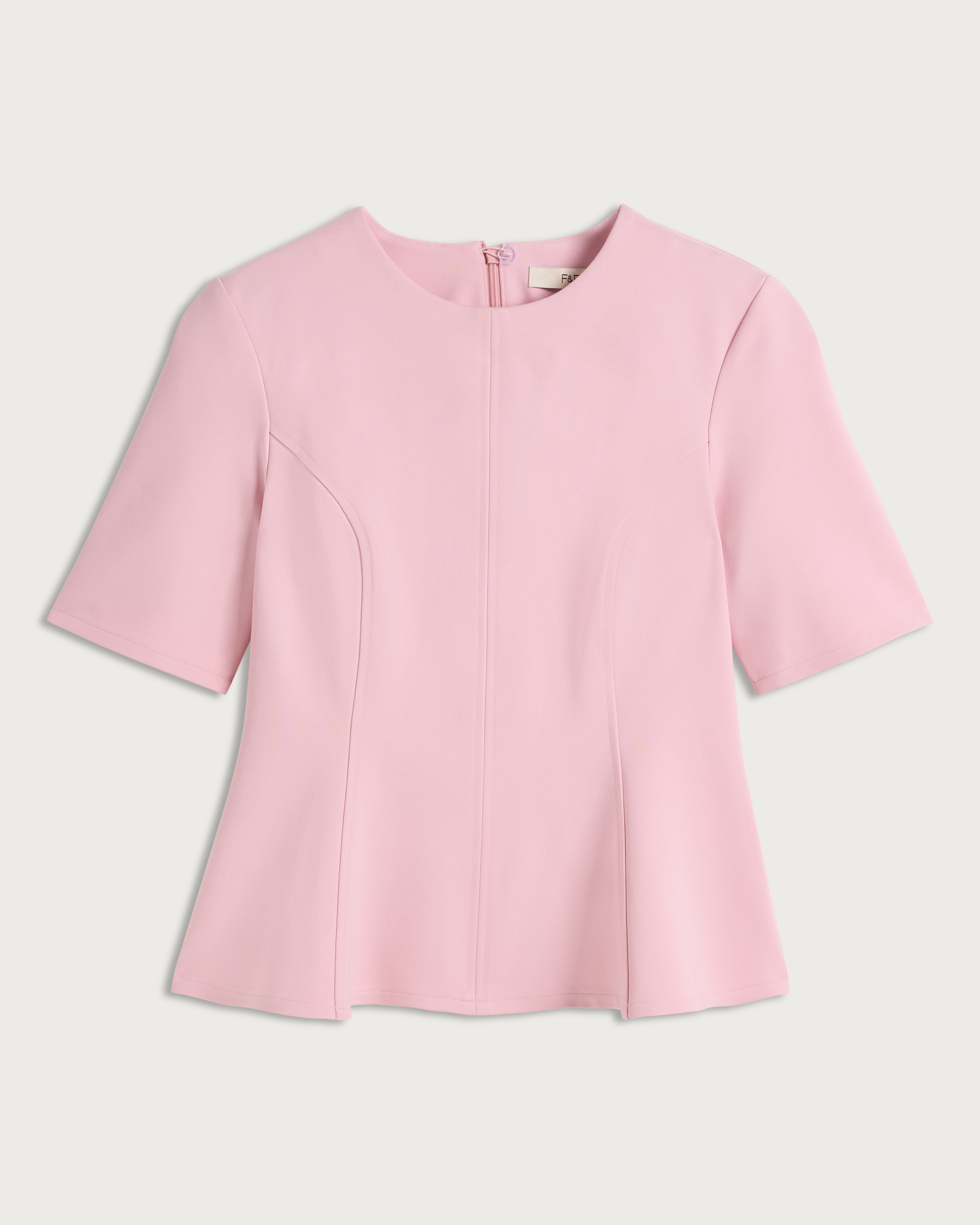 F&F Ponte Seam Peplum Hem Top in Pink thumbnail 4